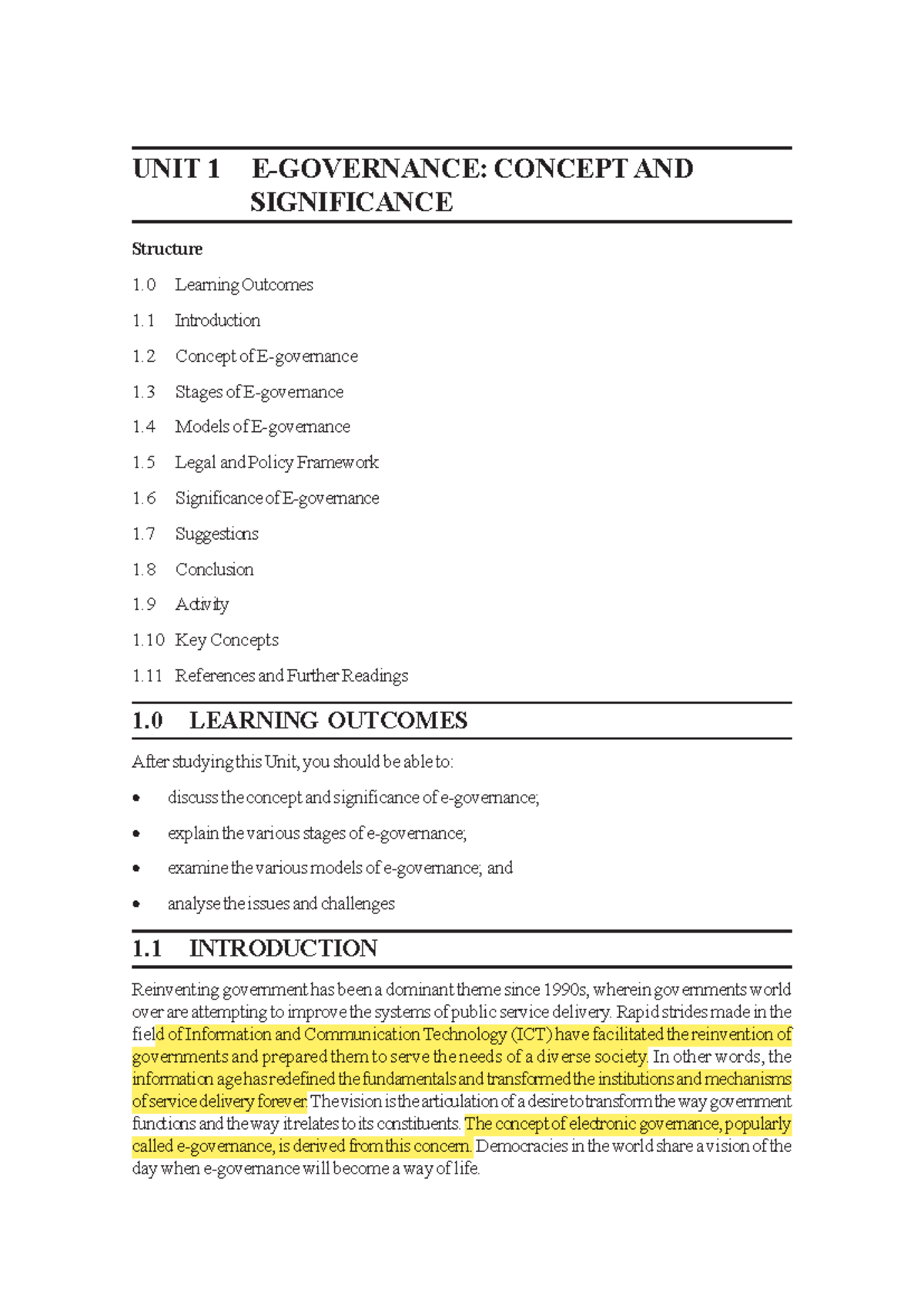 E Governance Egyankosh - UNIT 1 E-GOVERNANCE: CONCEPT AND SIGNIFICANCE ...