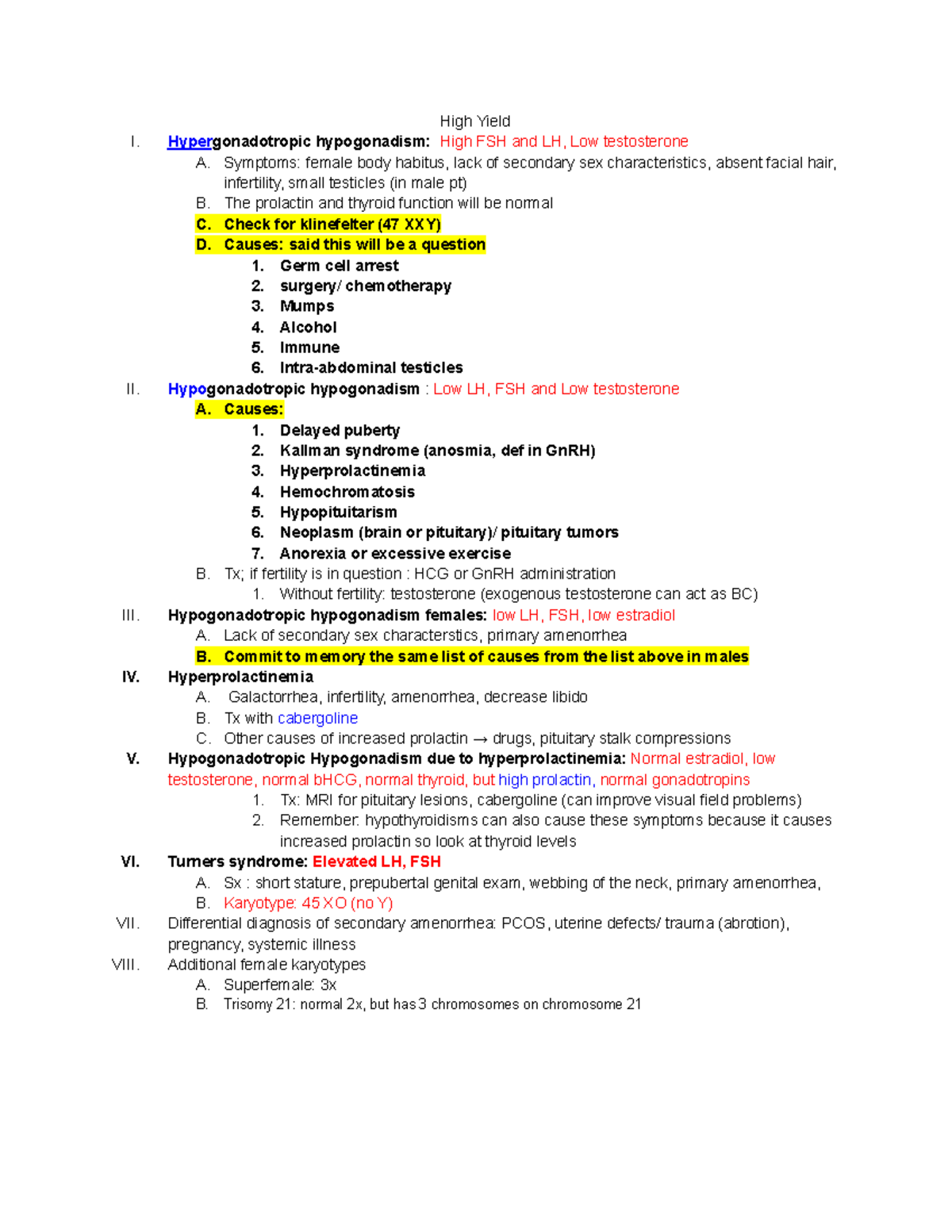 Medi Hormone Lecture - High Yield I. Hypergonadotropic hypogonadism ...