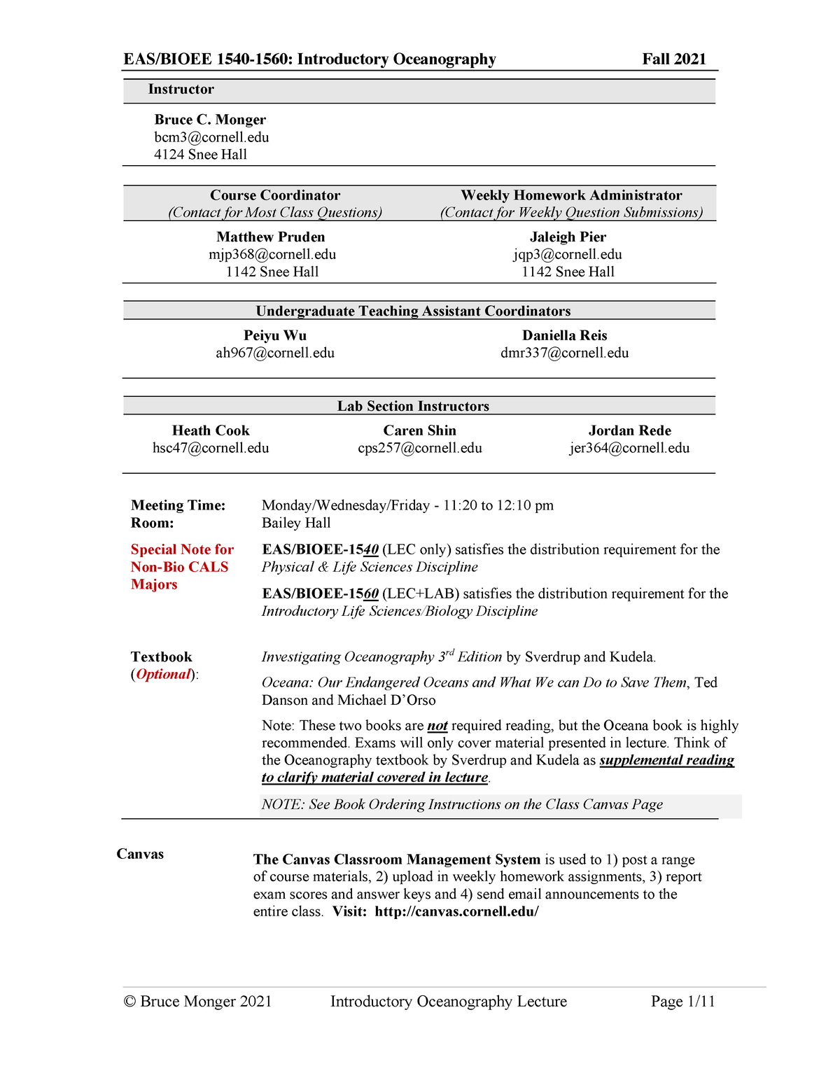 Syllabus FA21 BIOEE 1540 LEC001 Current - BIOEE 1540 - Cornell - Studocu