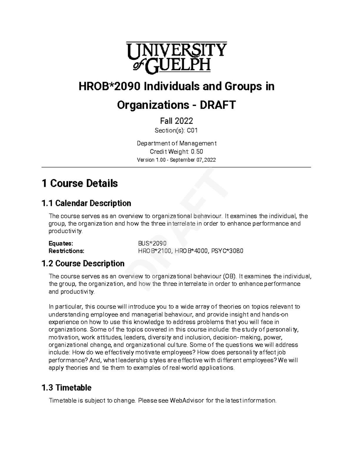 Outline - HROB2090 - HROB*2090 Individuals And Groups In Organizations ...