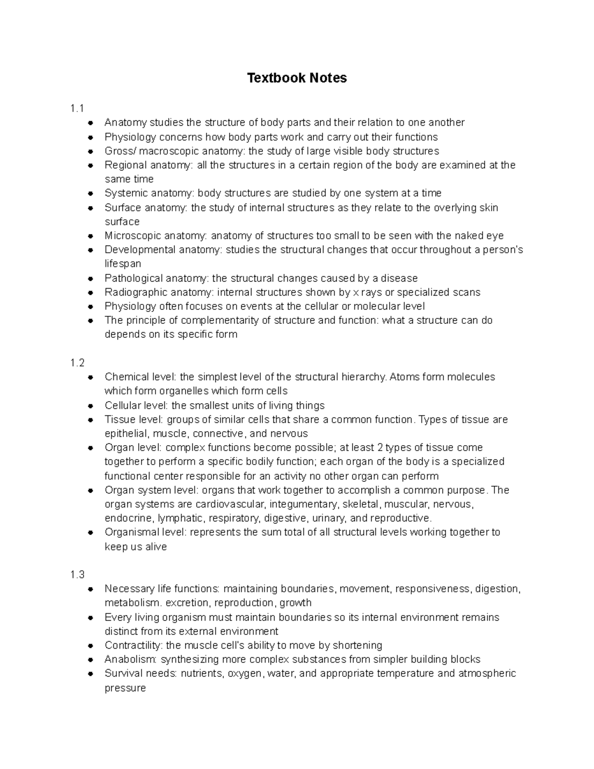 A&P Chapter 1 Notes - Prof Ray Thompson - Textbook Notes 1. Anatomy ...