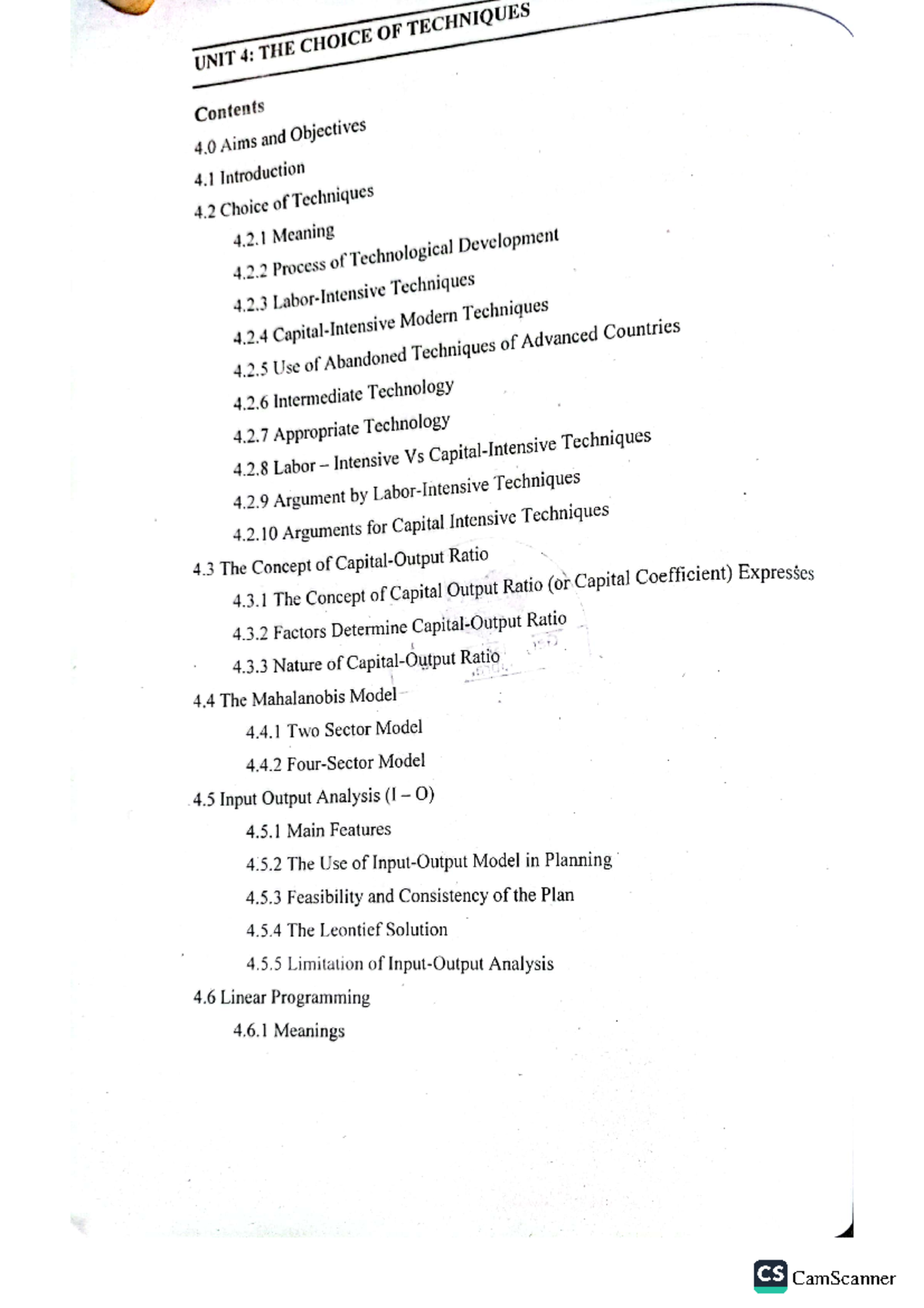 Development planning ch4 - UNIT 4: THE CHOICE OF TECHNIQUES Contents 4 ...