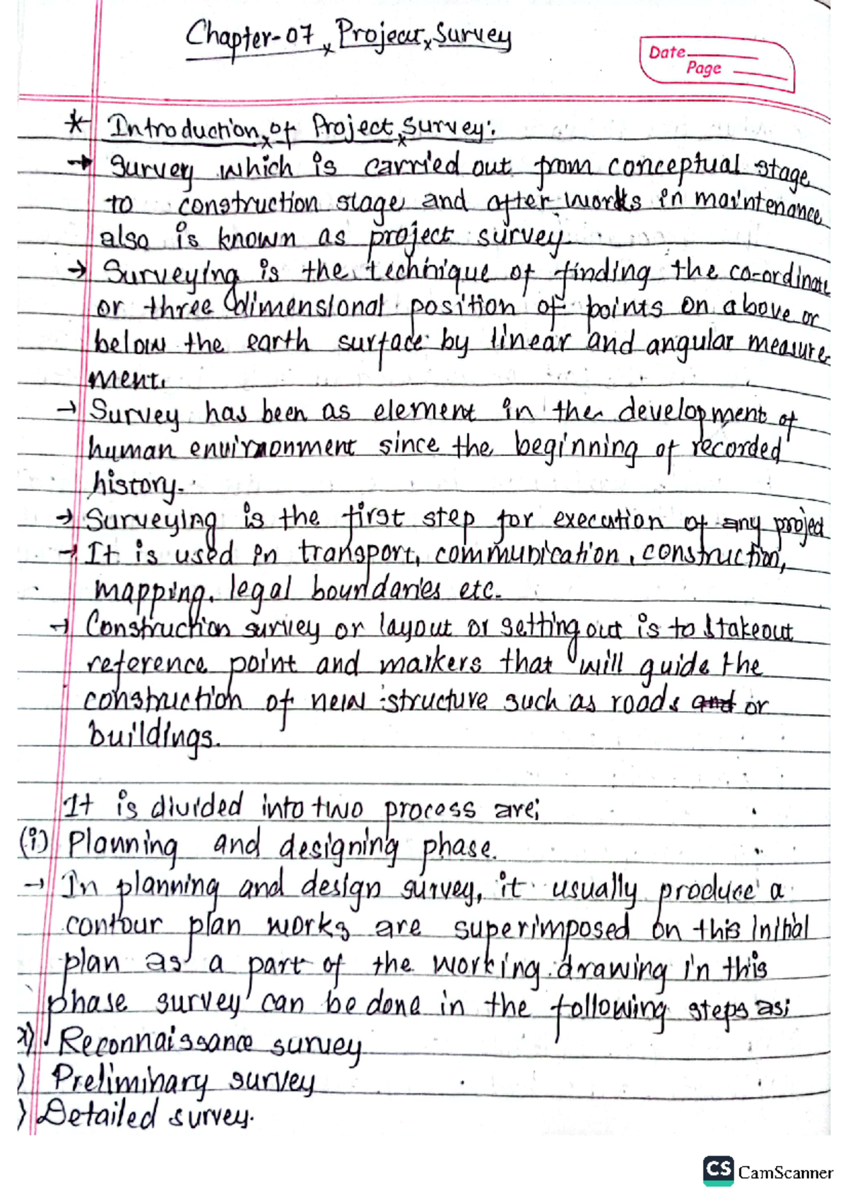 Survey 2(chap6-7) - Notes - 07 Project, Survey Date Page Introduction ...