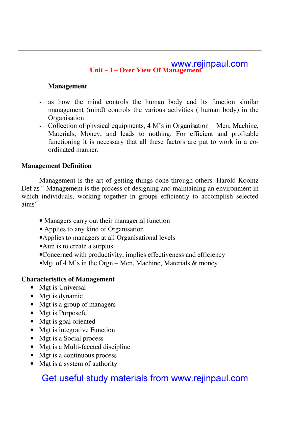 Pom notes rejinpaul - in business administration - 1MBA - StuDocu
