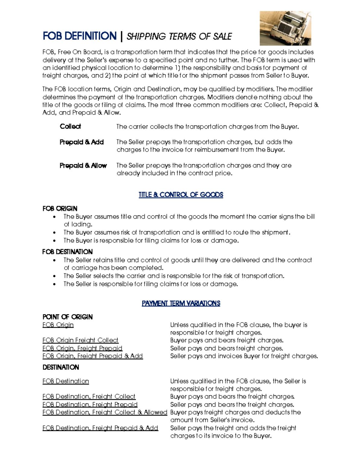 Fob definition - Language - FOB DEFINITION | SHIPPING TERMS OF SALE FOB ...