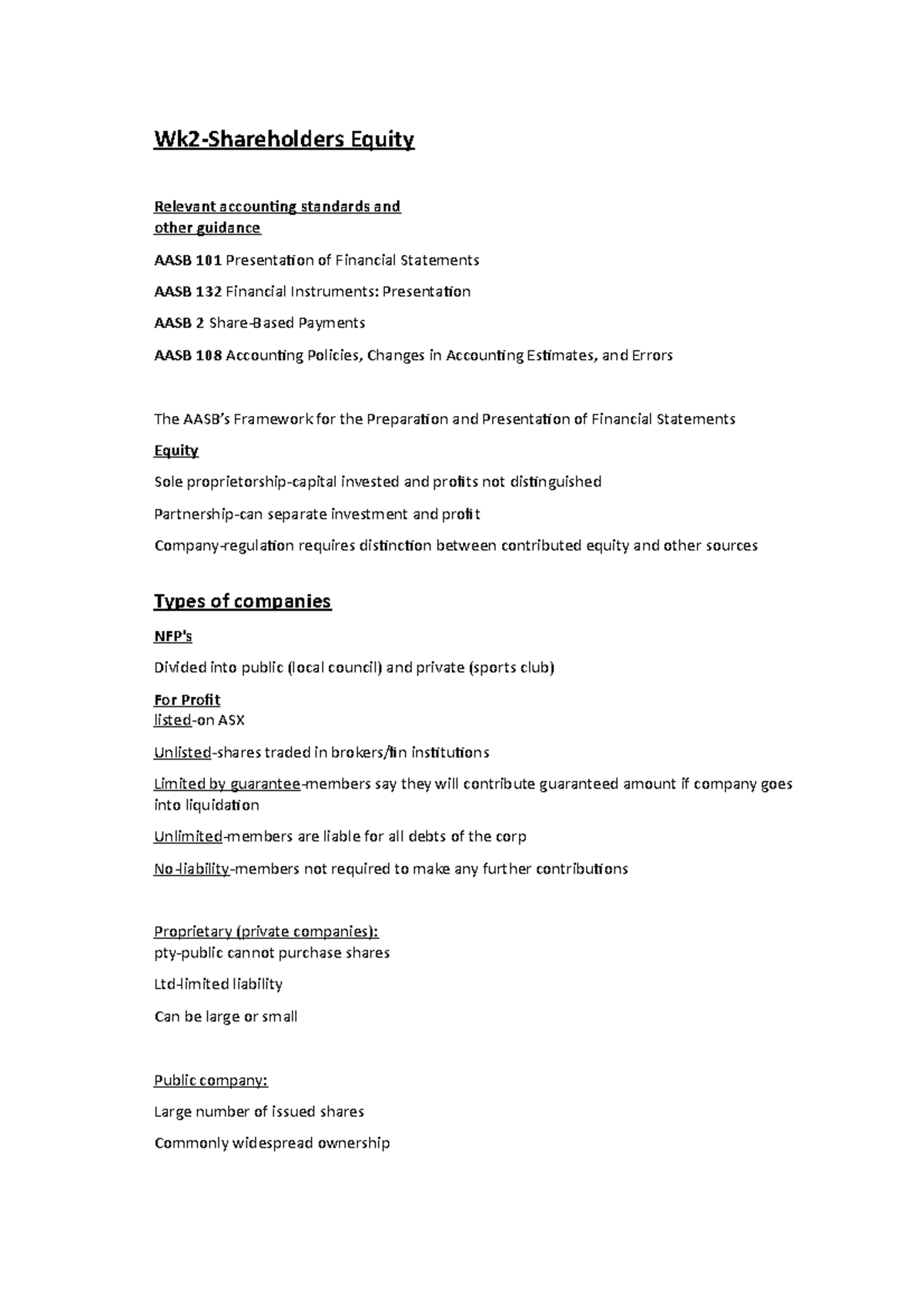 Sum notes share capital - Wk2-Shareholders Equity Relevant accounting ...