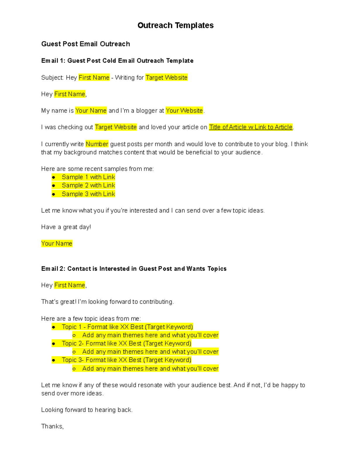 11 Outreach Templates - Outreach Templates Guest Post Email Outreach ...