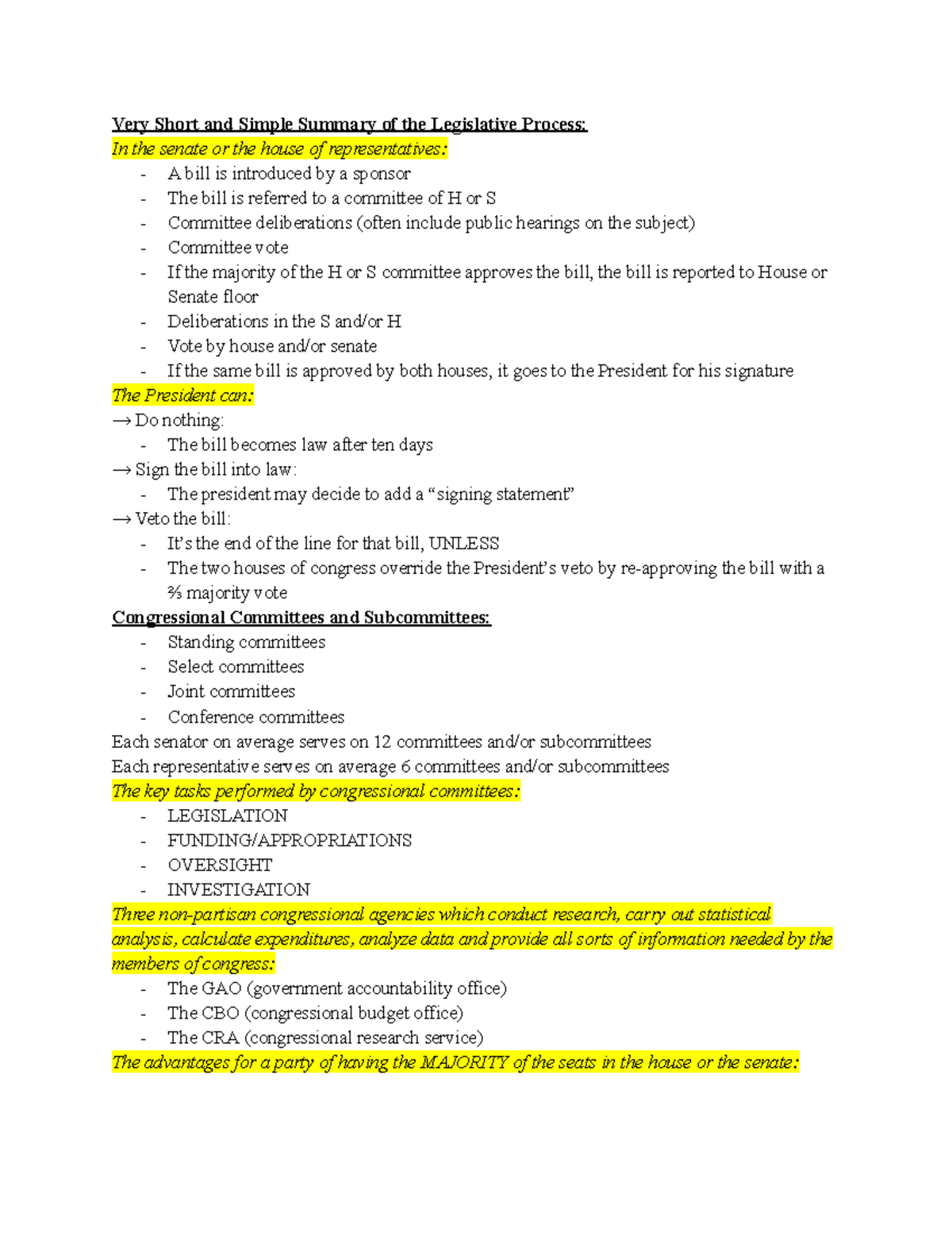 PLSC- lecture notes - Very Short and Simple Summary of the Legislative ...
