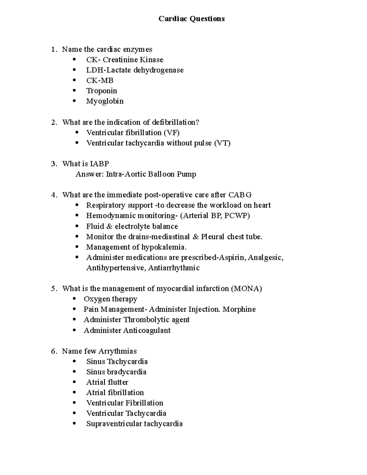 Cardiac Questions - Gr8 - Cardiac Questions Name the cardiac enzymes CK ...