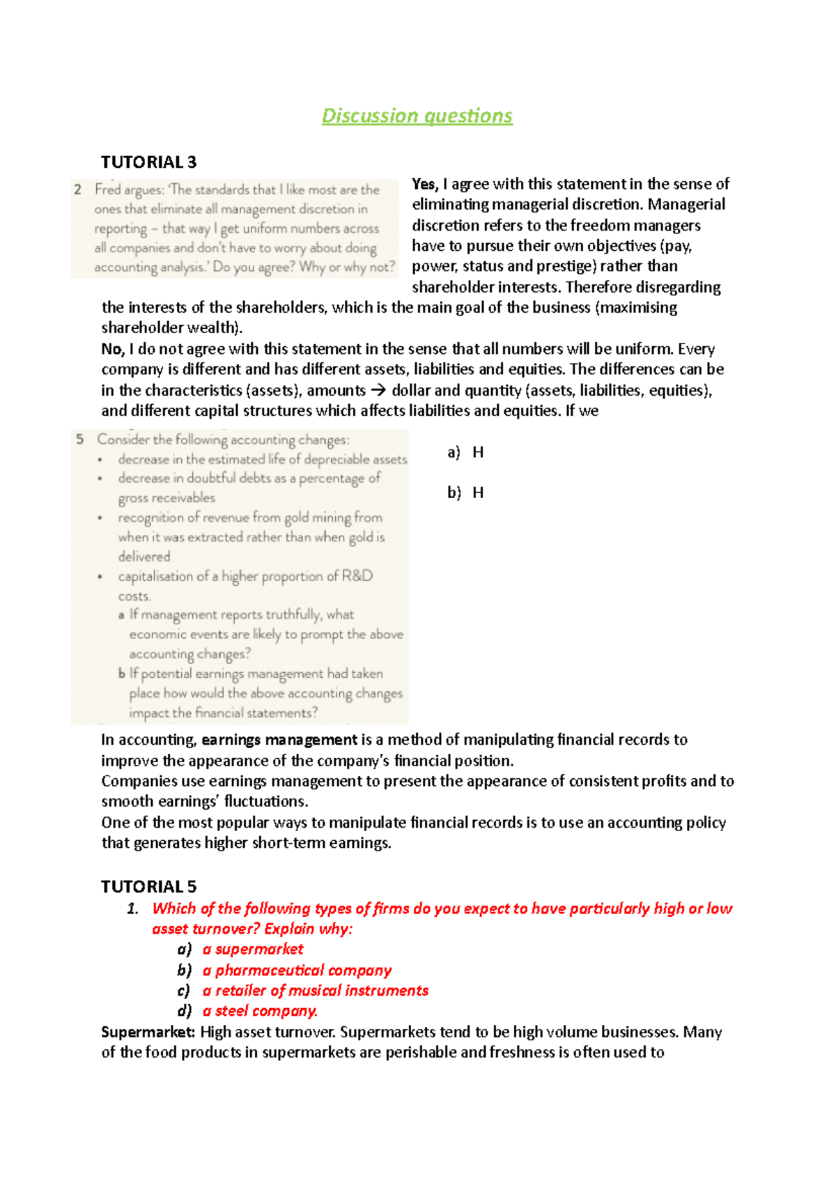 Discussion questions Discussion questions TUTORIAL 3 Yes, I agree