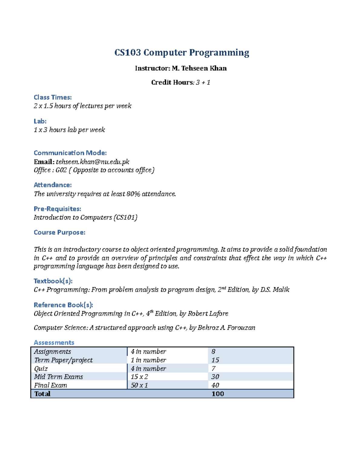 CS103-Computer 2BProgramming 2Bcourse 2Boutline - CS103 Computer ...