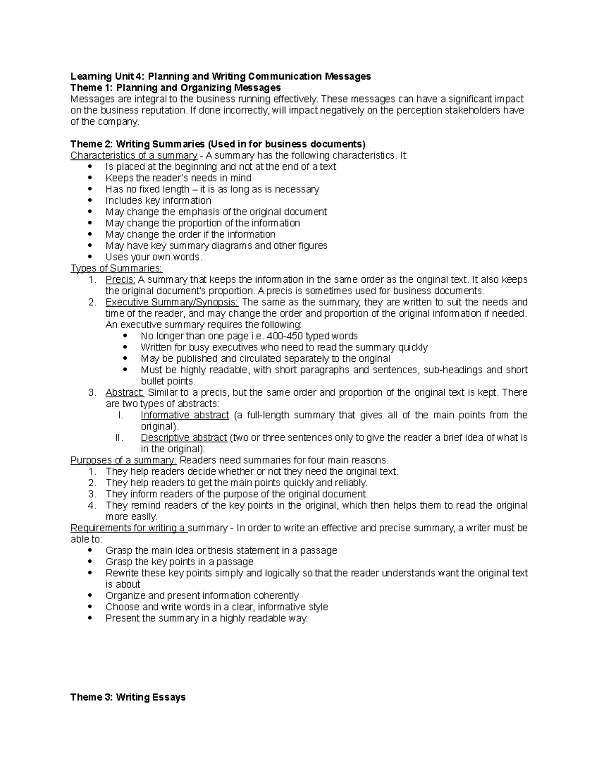 LU4 - Summary of LU4 - Learning Unit 4: Planning and Writing ...