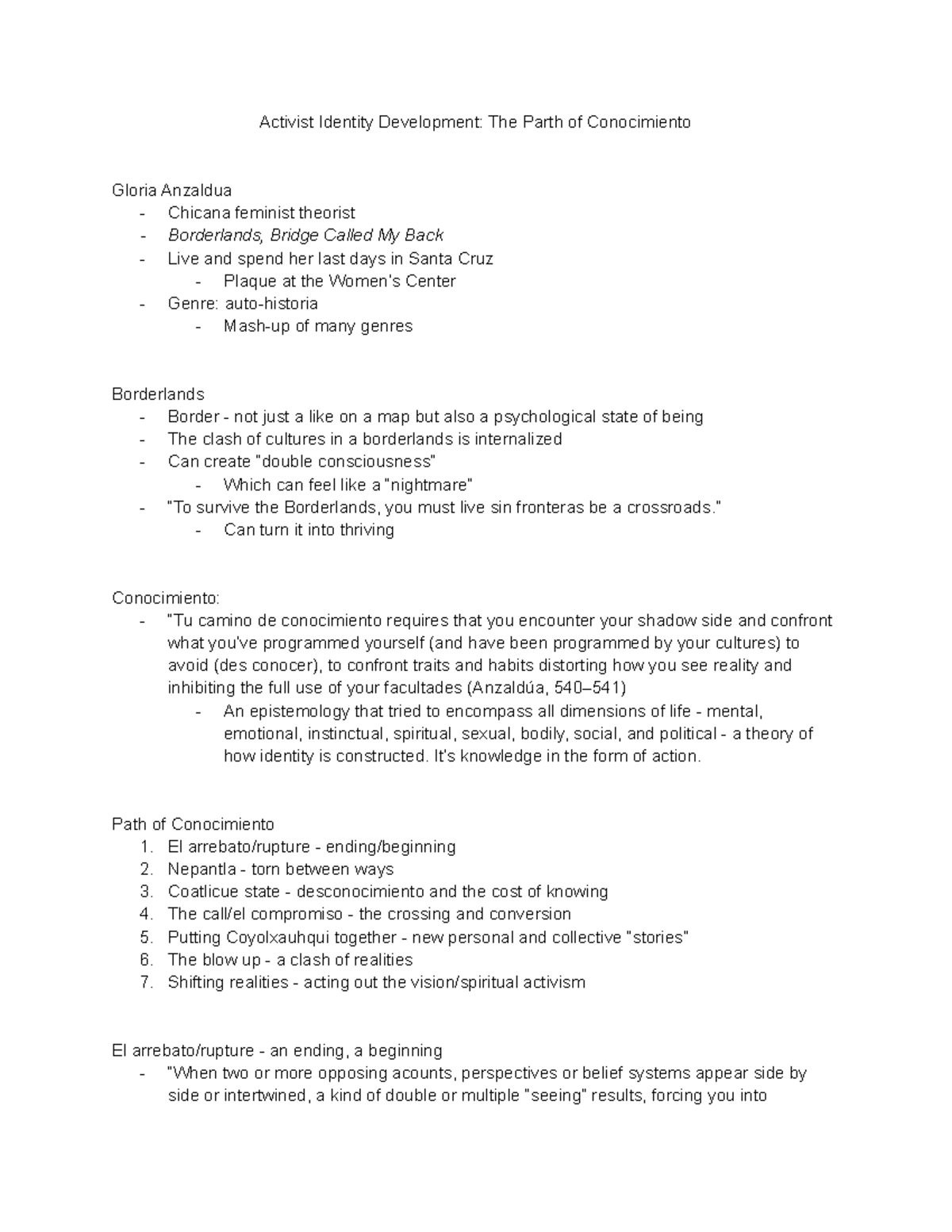 Lec 15 Notes - Activist Identity Development: The Parth of Conocimiento ...