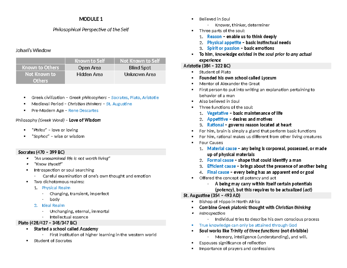 Module 1 - UTS Reviewer - MODULE 1 Philosophical Perspective of the ...