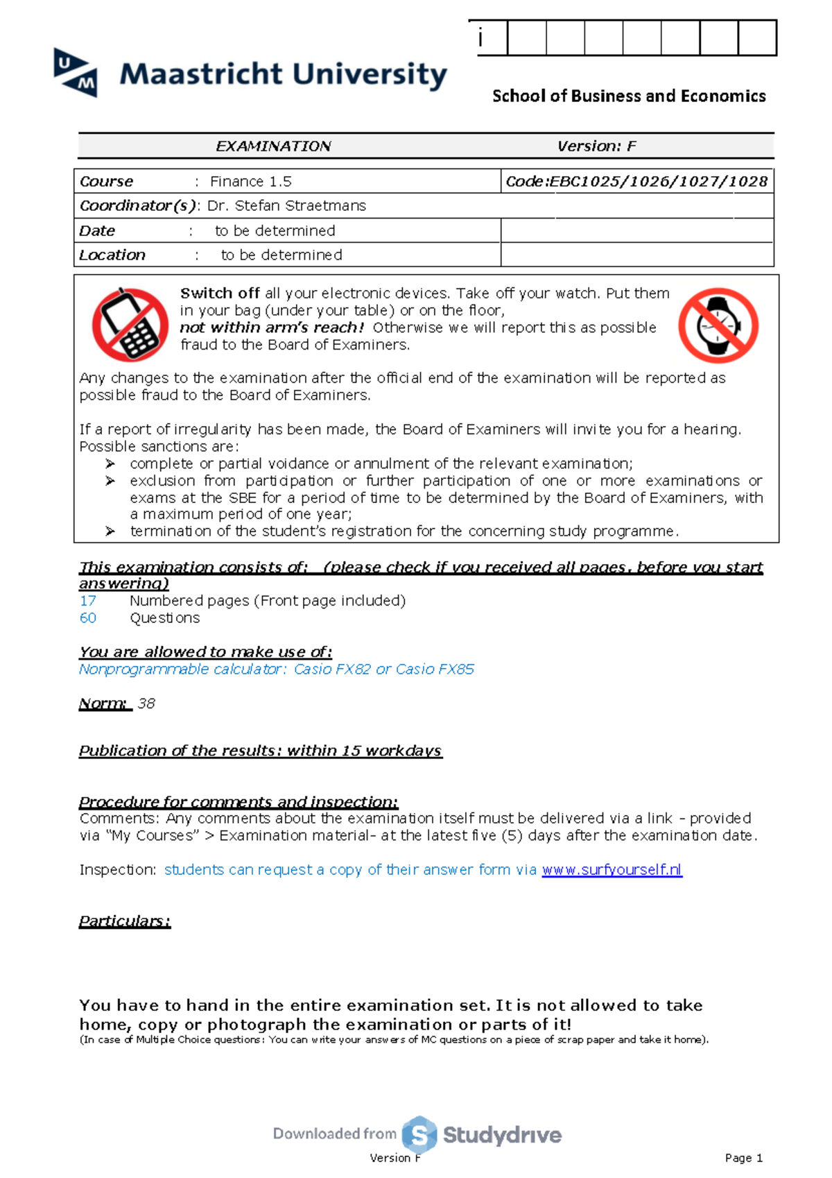2018 Resit Exam with Answers Calculations (finance) - EXAMINATION ...