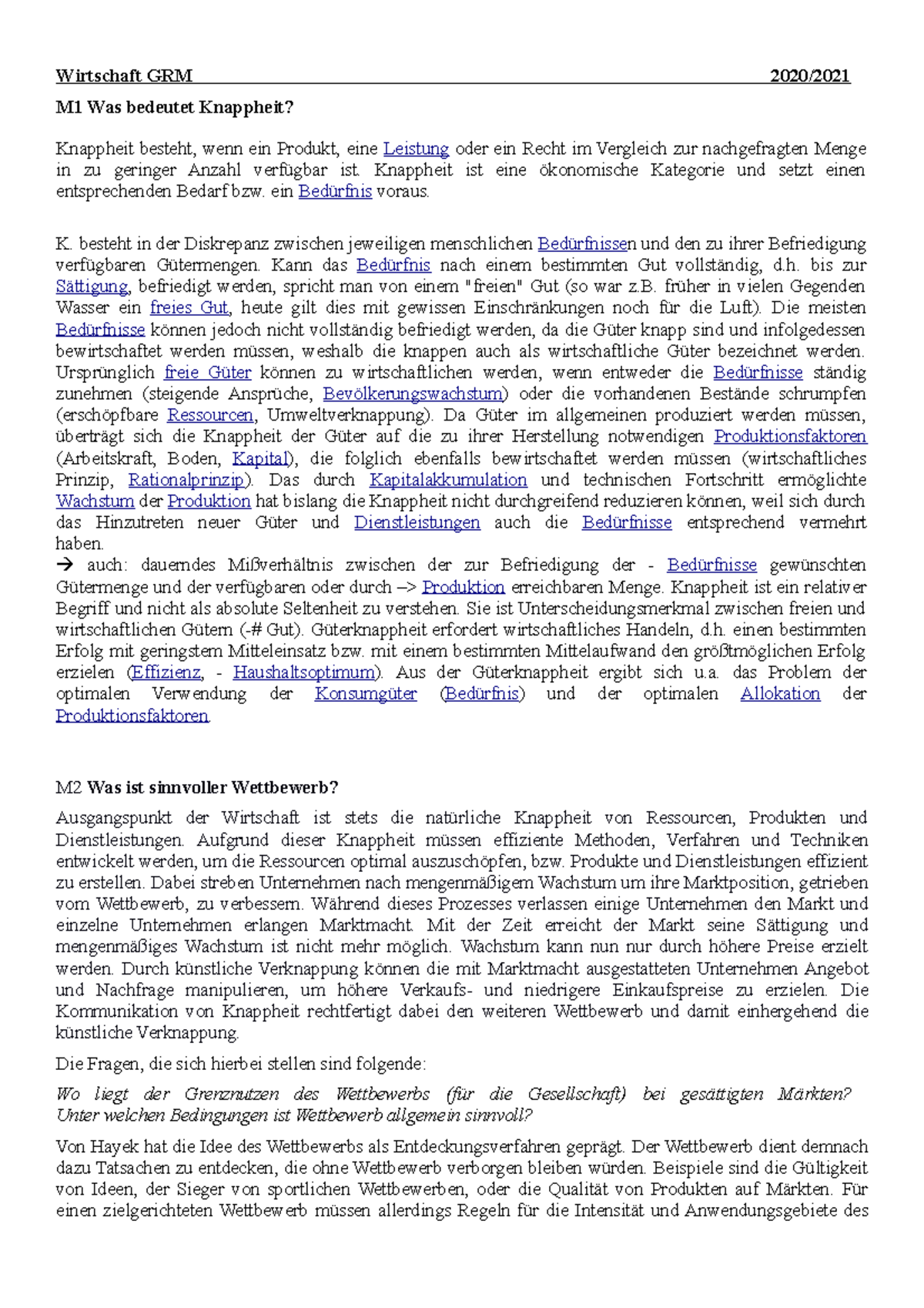 knappheit fortschritt wirtschaft - Wirtschaft GRM 2020/ M1 Was bedeutet ...