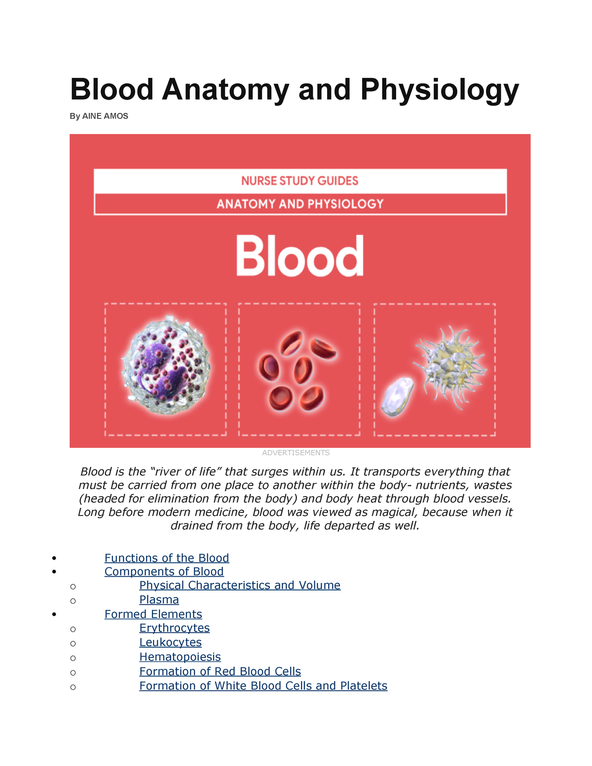 1. Blood Anatomy And Physiology Notes - Blood Anatomy And Physiology By ...