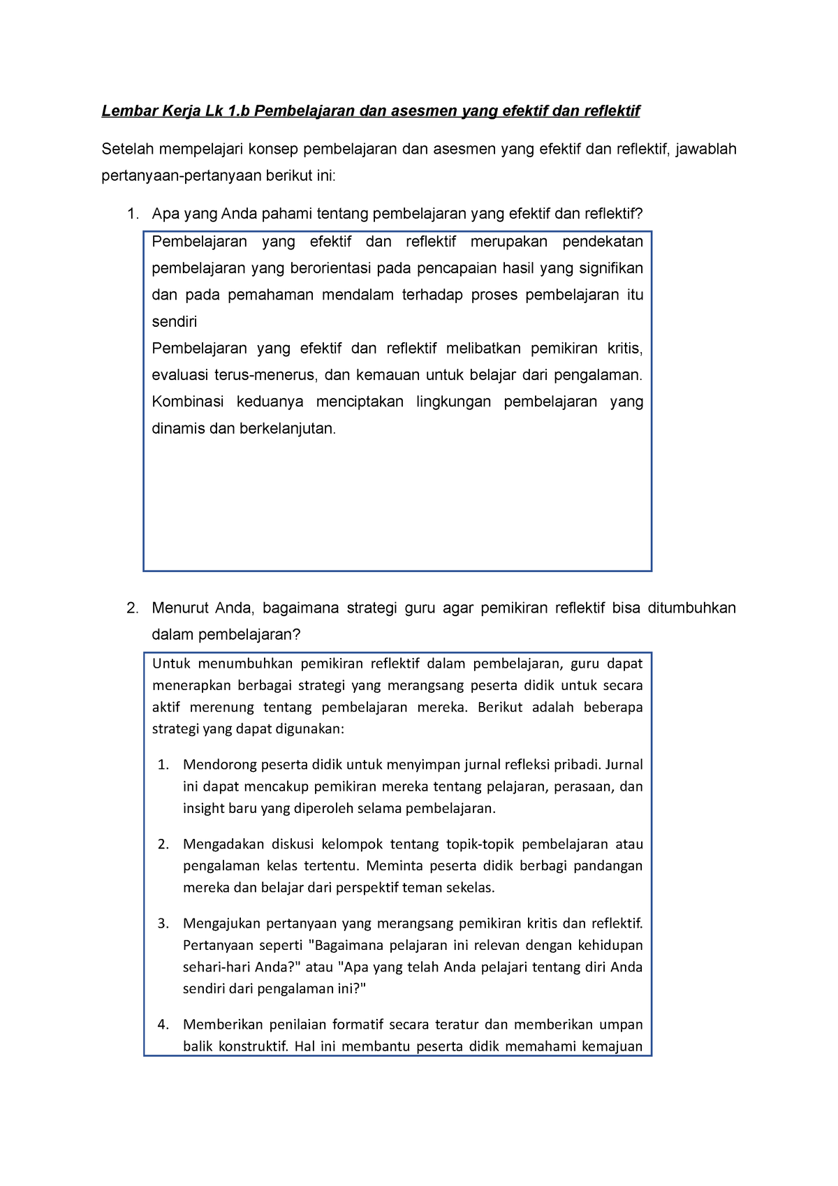 Lembar Kerja Lk 1.b Pembelajaran Dan Asesmen Yang Efektif Dan Reflektif ...
