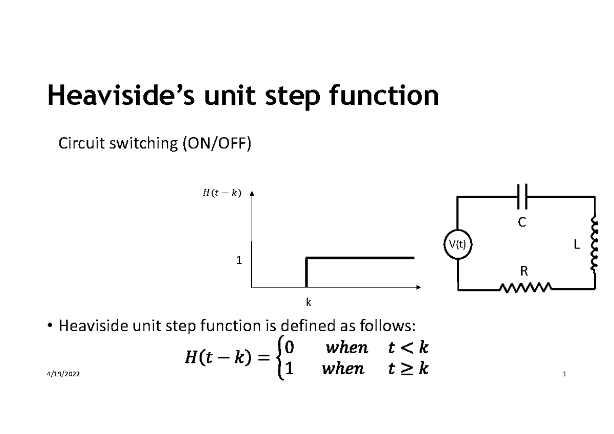 Lecture 8 slides - Heaviside's theory - Circuit switching (ON/OFF ...