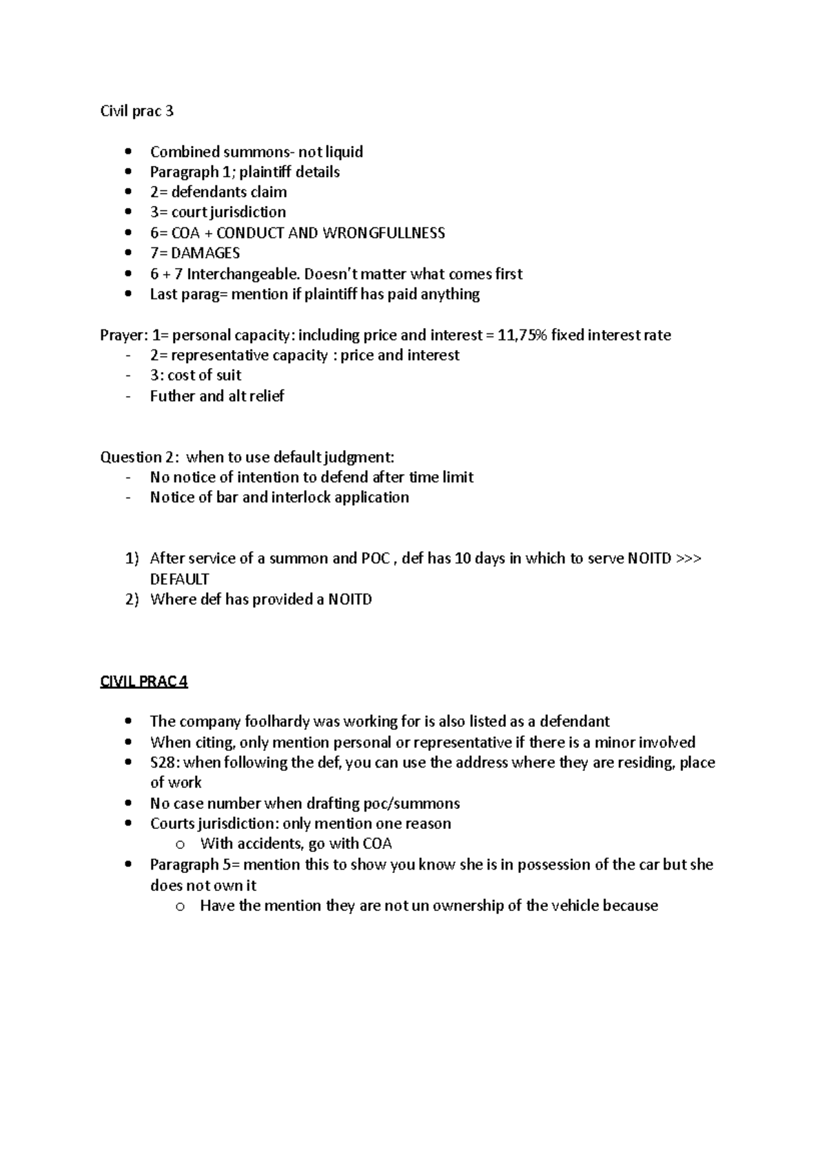 Civil notes + prac - Civil prac 3 Combined summons- not liquid ...