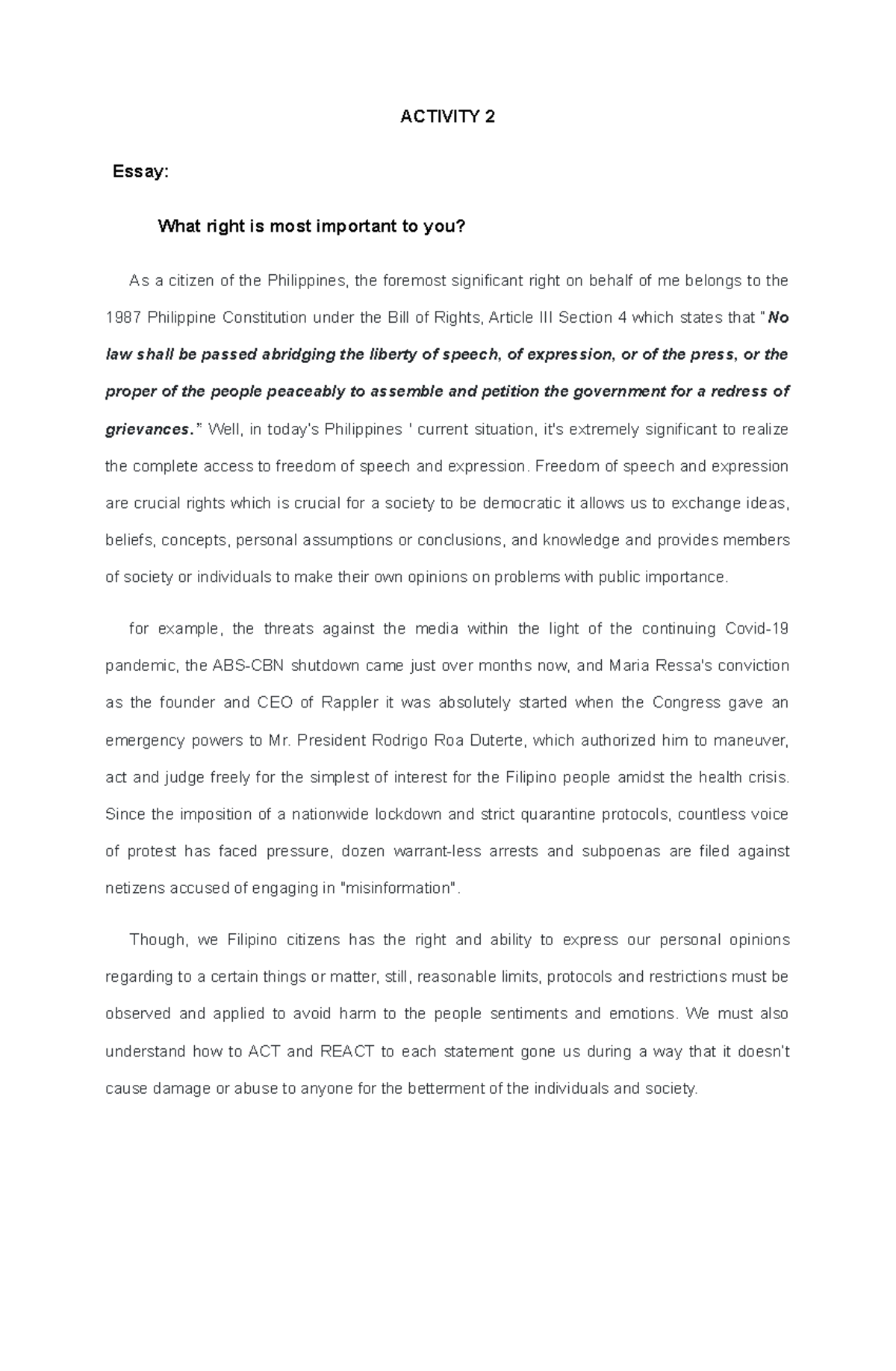 Practice Material [ Exercising YOUR Rights AS A Filipino Citizen