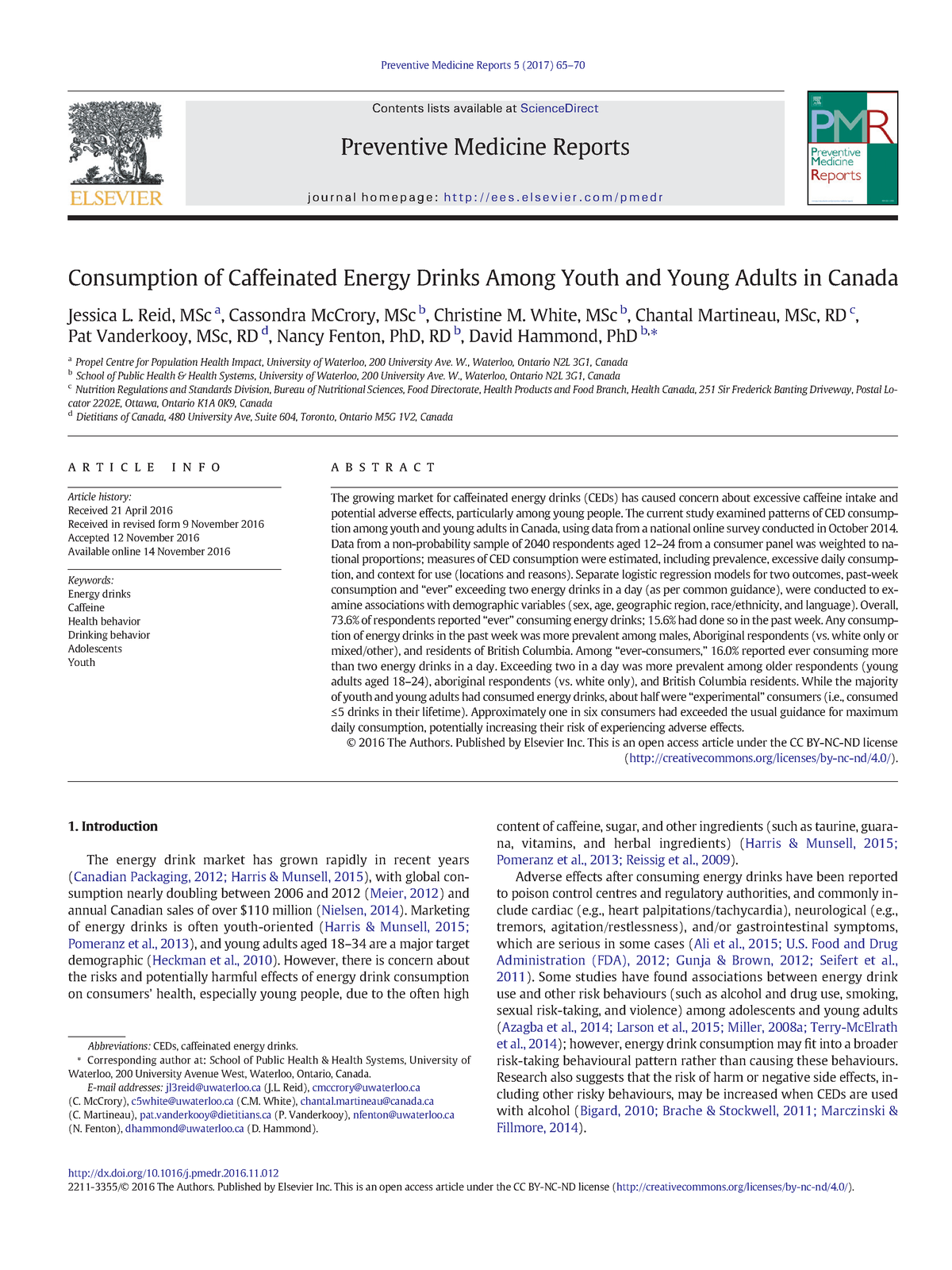 RS Paper #5 - Research On Energy Drinks - Consumption Of Caffeinated ...