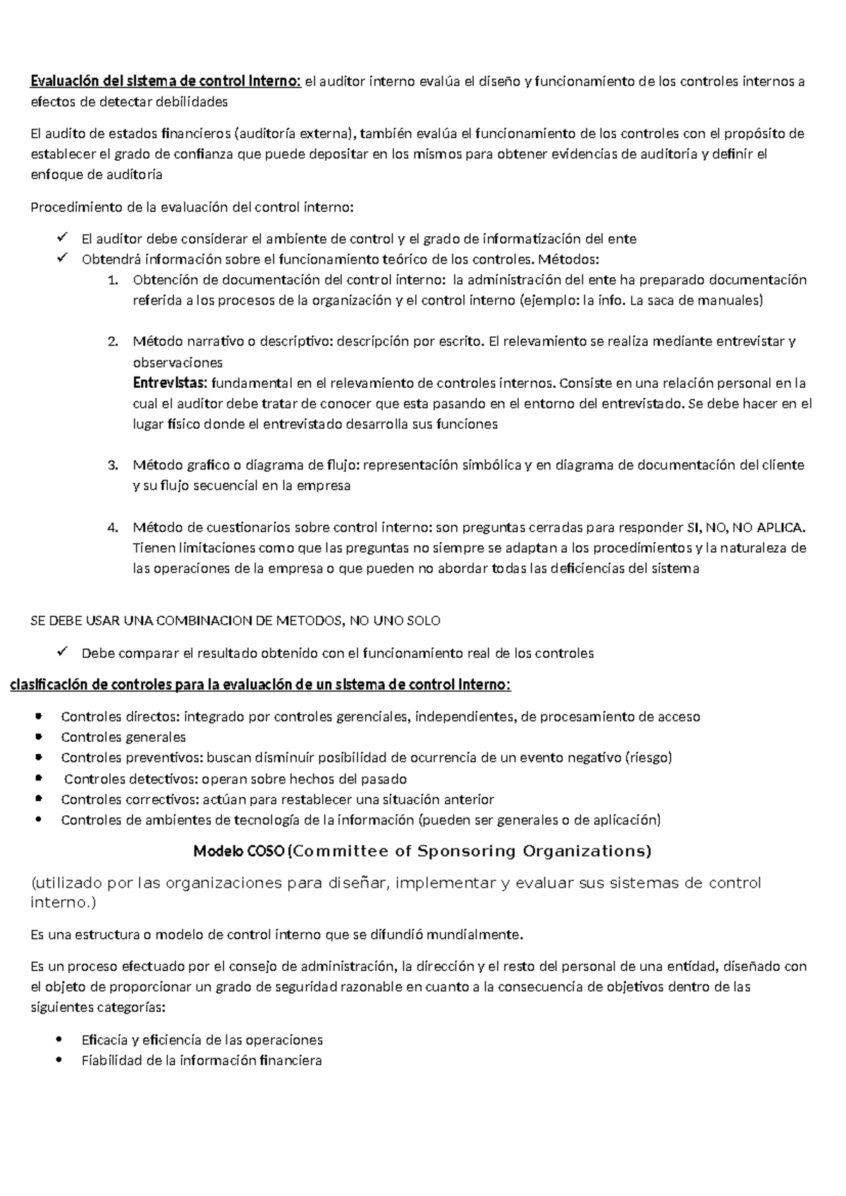 Resumen de auditoria primer parcial - Evaluación del sistema de control ...