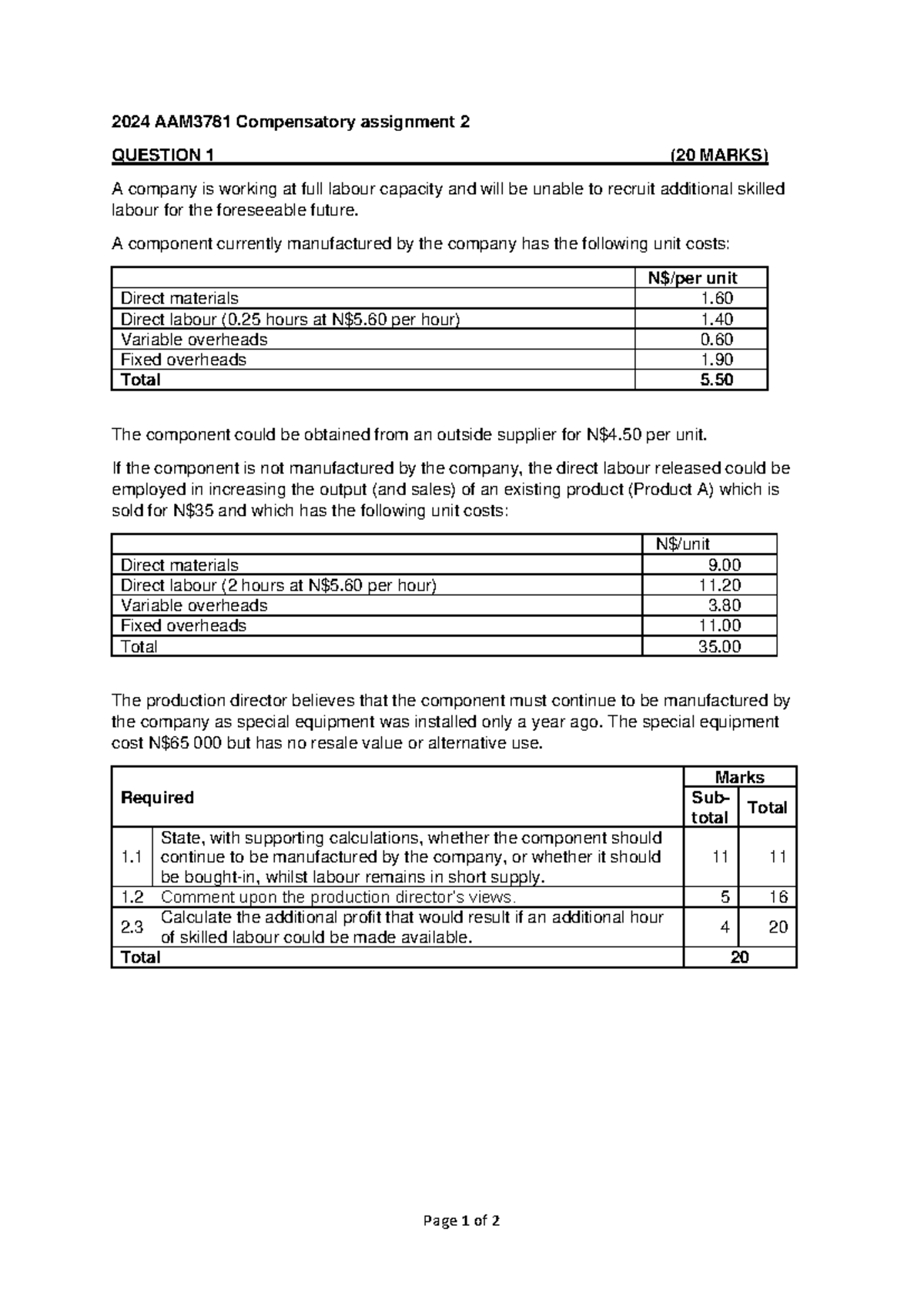 AAM3781 Comp Assignment 2 - Page 1 of 2 2024 AAM3781 Compensatory ...