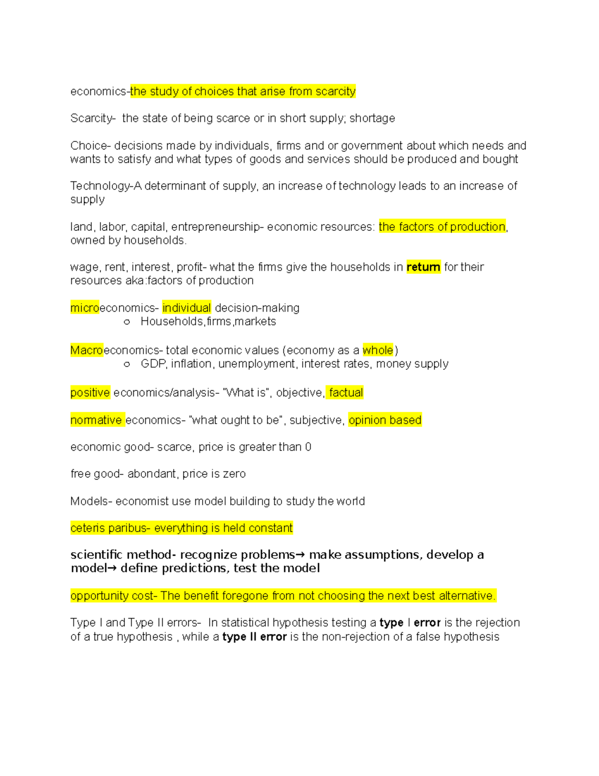 Economics Midterm Review Sheet - StuDocu