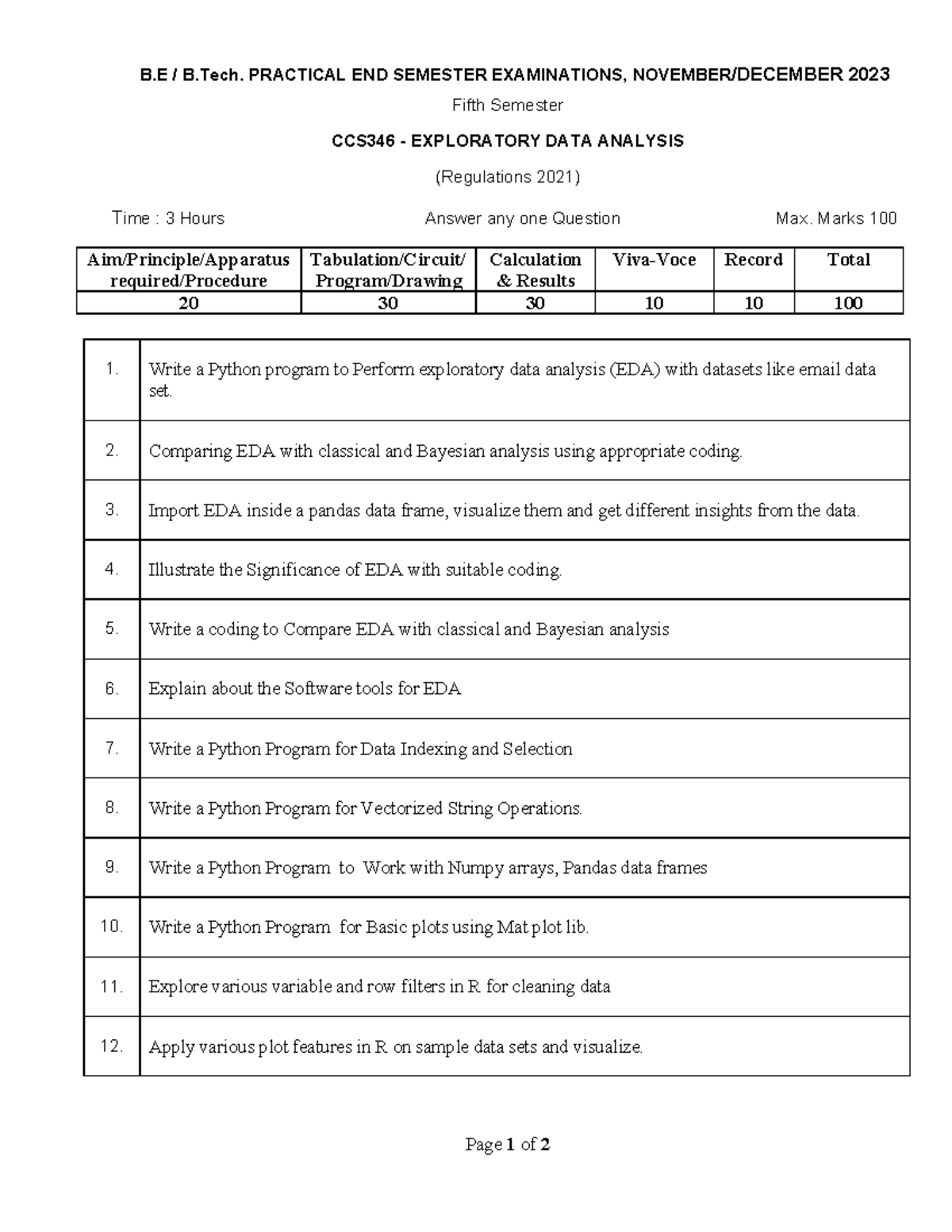 CCS346 SET2 - Set Question For Practical - Page 1 Of 2 B / B. PRACTICAL ...