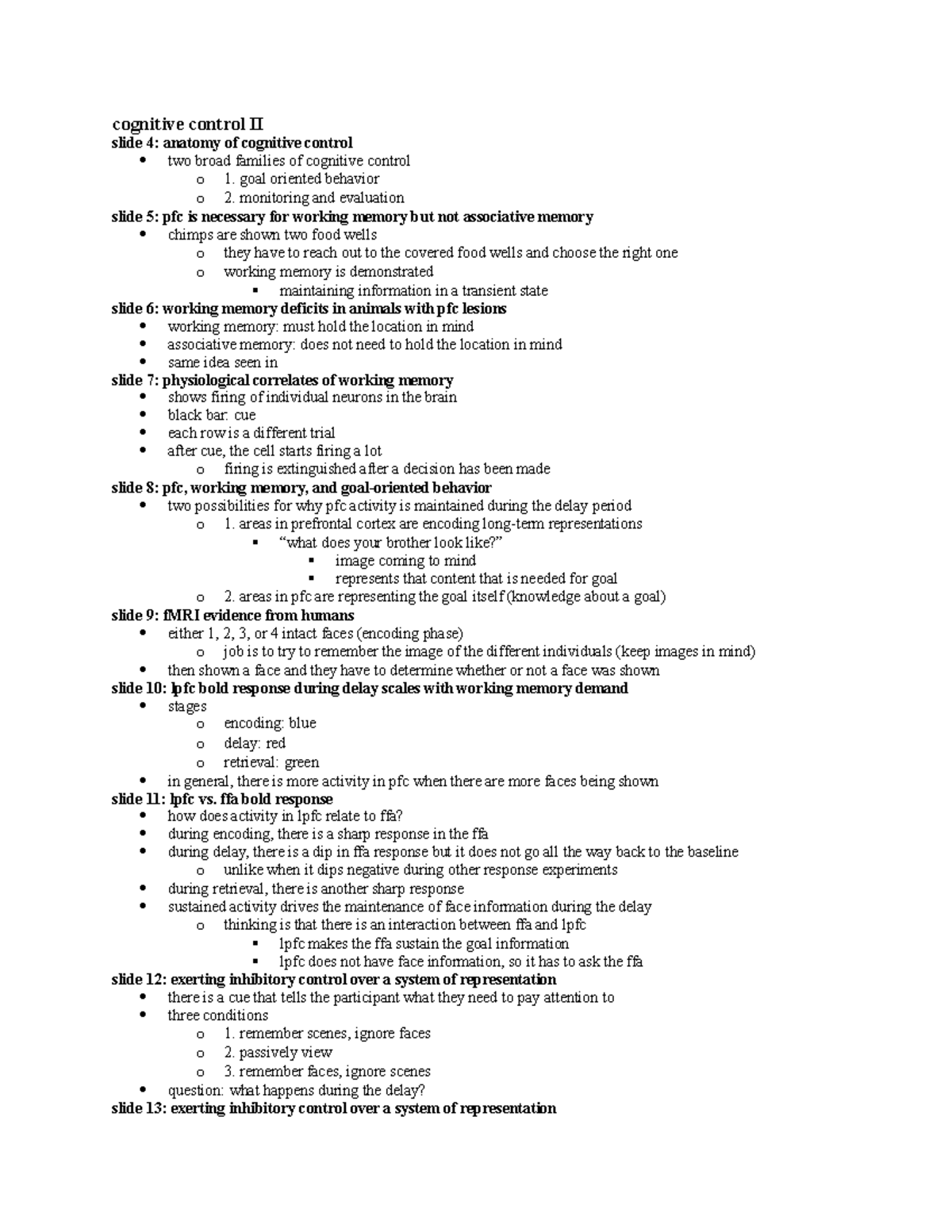 Cognitive Control II Lecture Notes - Cognitive Neuroscience - Cognitive ...