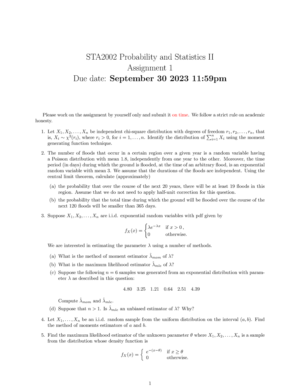 Assignment 1 STA2002 - STA2002 Probability And Statistics II Assignment ...