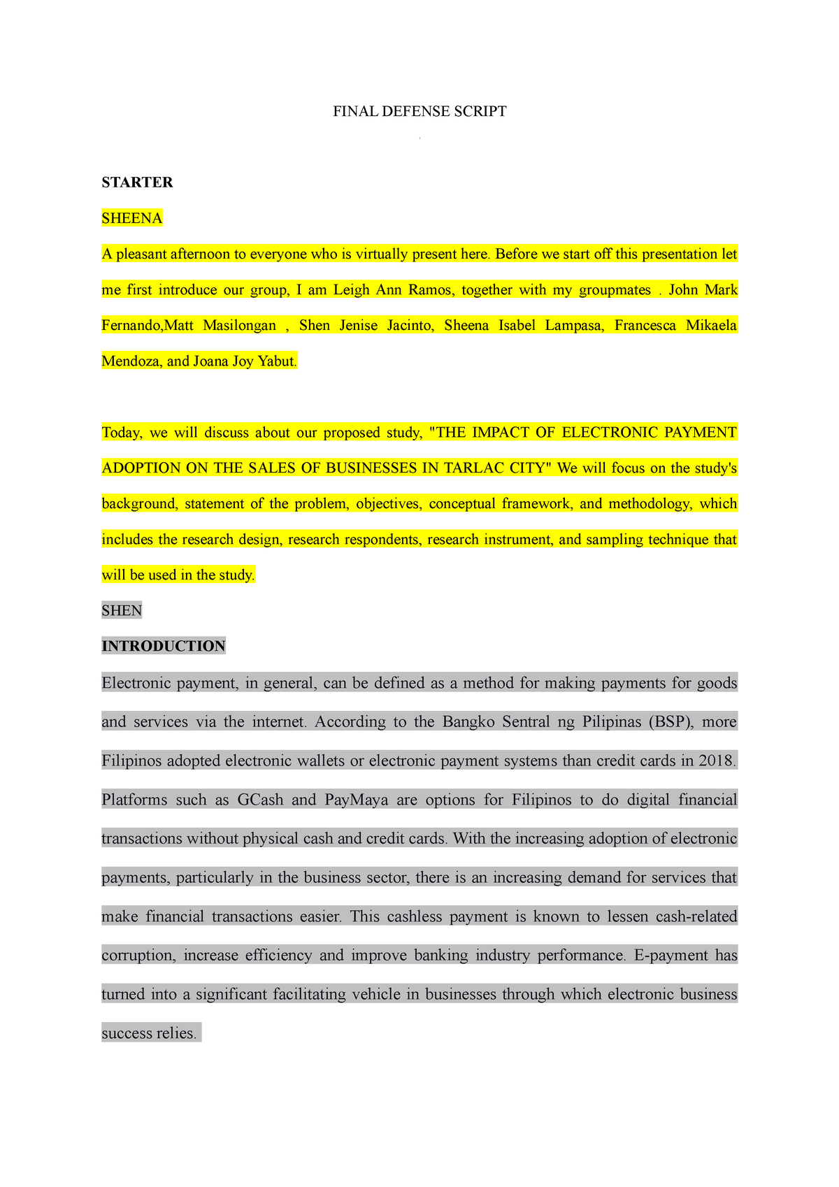 thesis defense moderator script