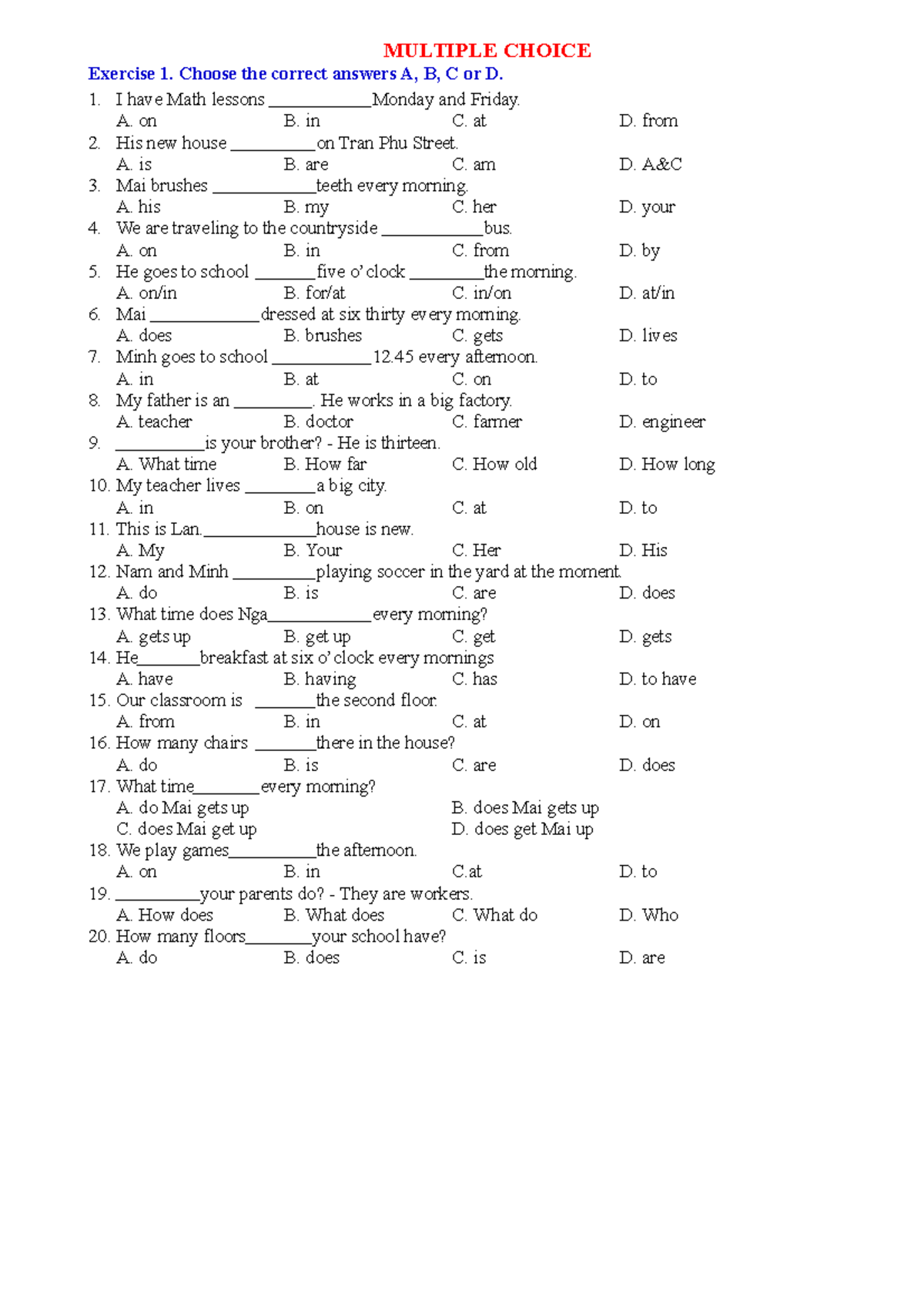 Multiple Choice 2 BÀitiauf - Multiple Choice Exercise 1. Choose The 