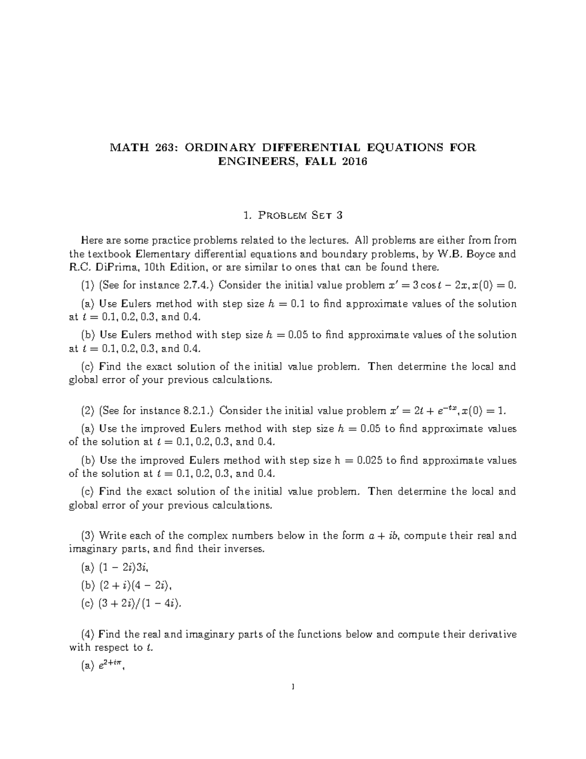 Problem set 3 - MATH 263: ORDINARY DIFFERENTIAL EQUATIONS FOR ENGINEERS ...