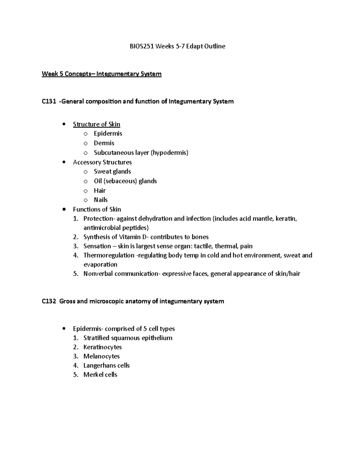 BIOS251 Weeks 5-7 Outlilne-Review - BIOS251 Weeks 5-7 Edapt Outline ...