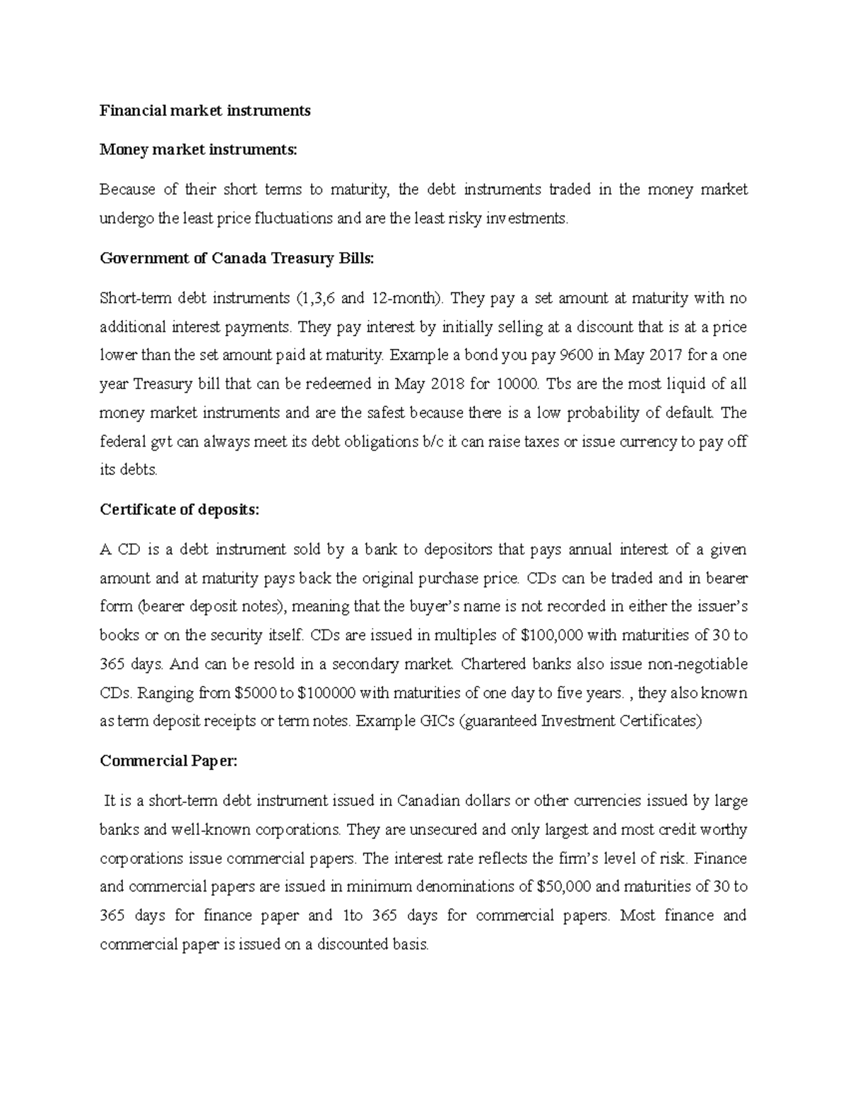 Financial market instruments - Government of Canada Treasury Bills ...