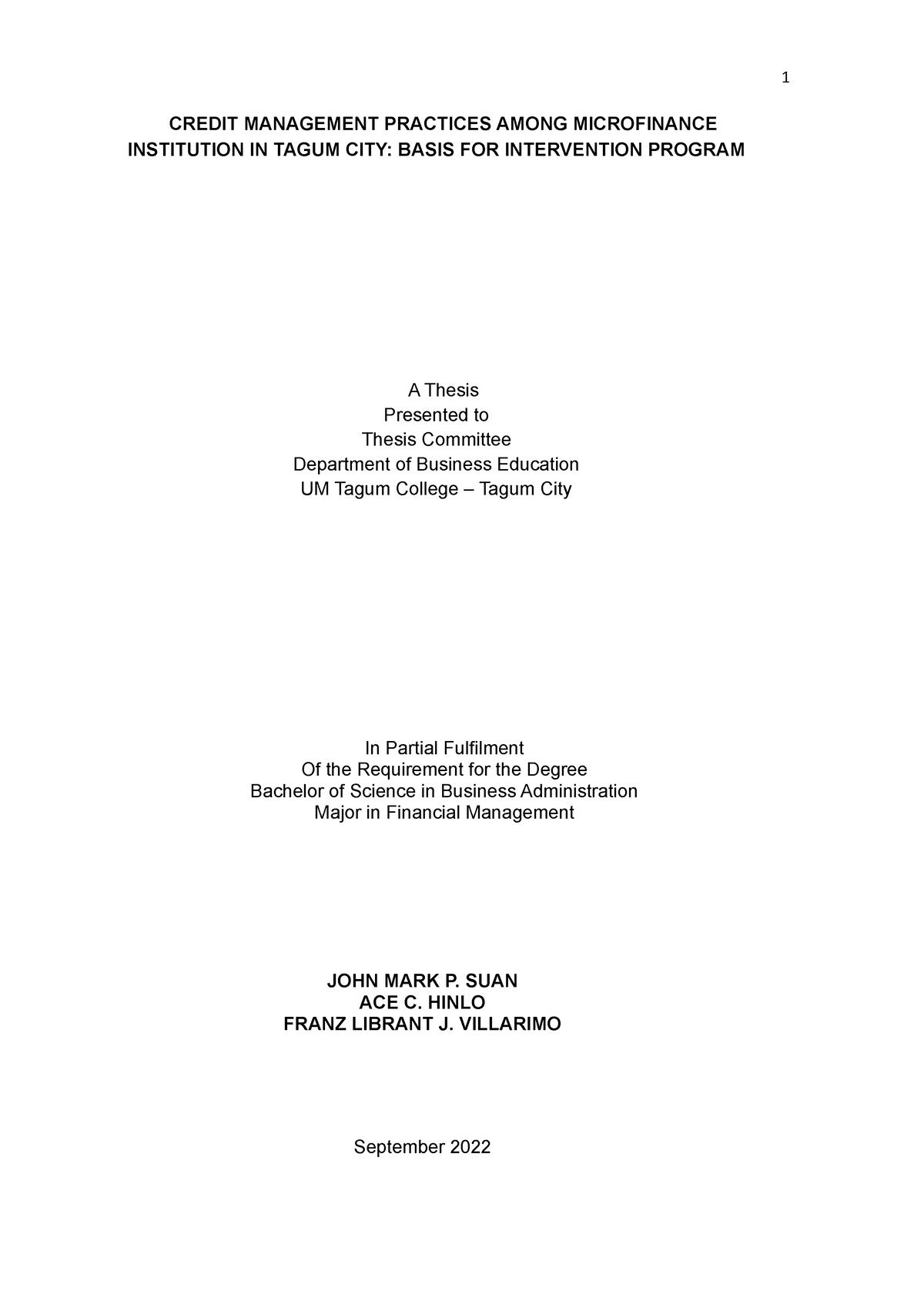 thesis on credit management