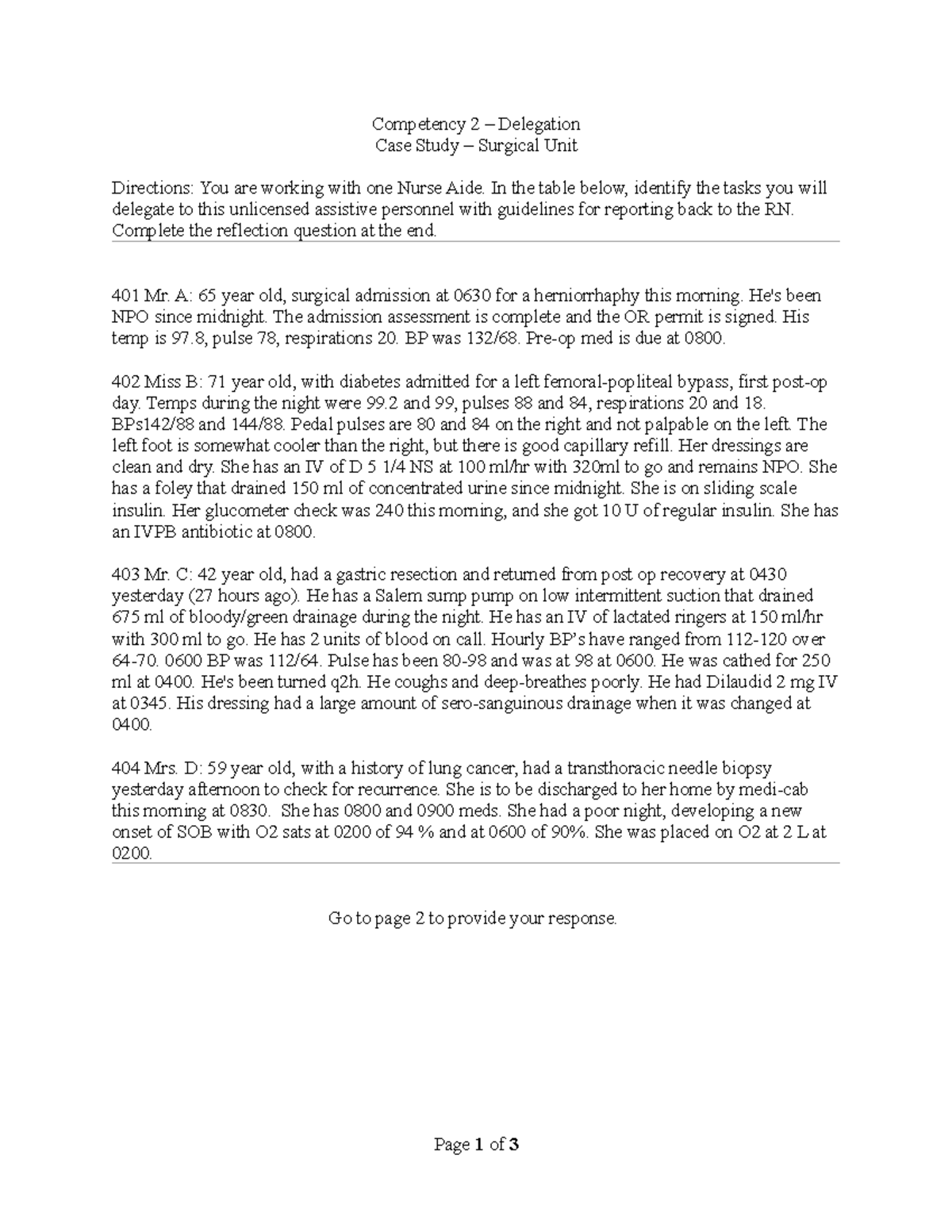 Delegation Case Study Competency 2 Delegation Case Study Surgical