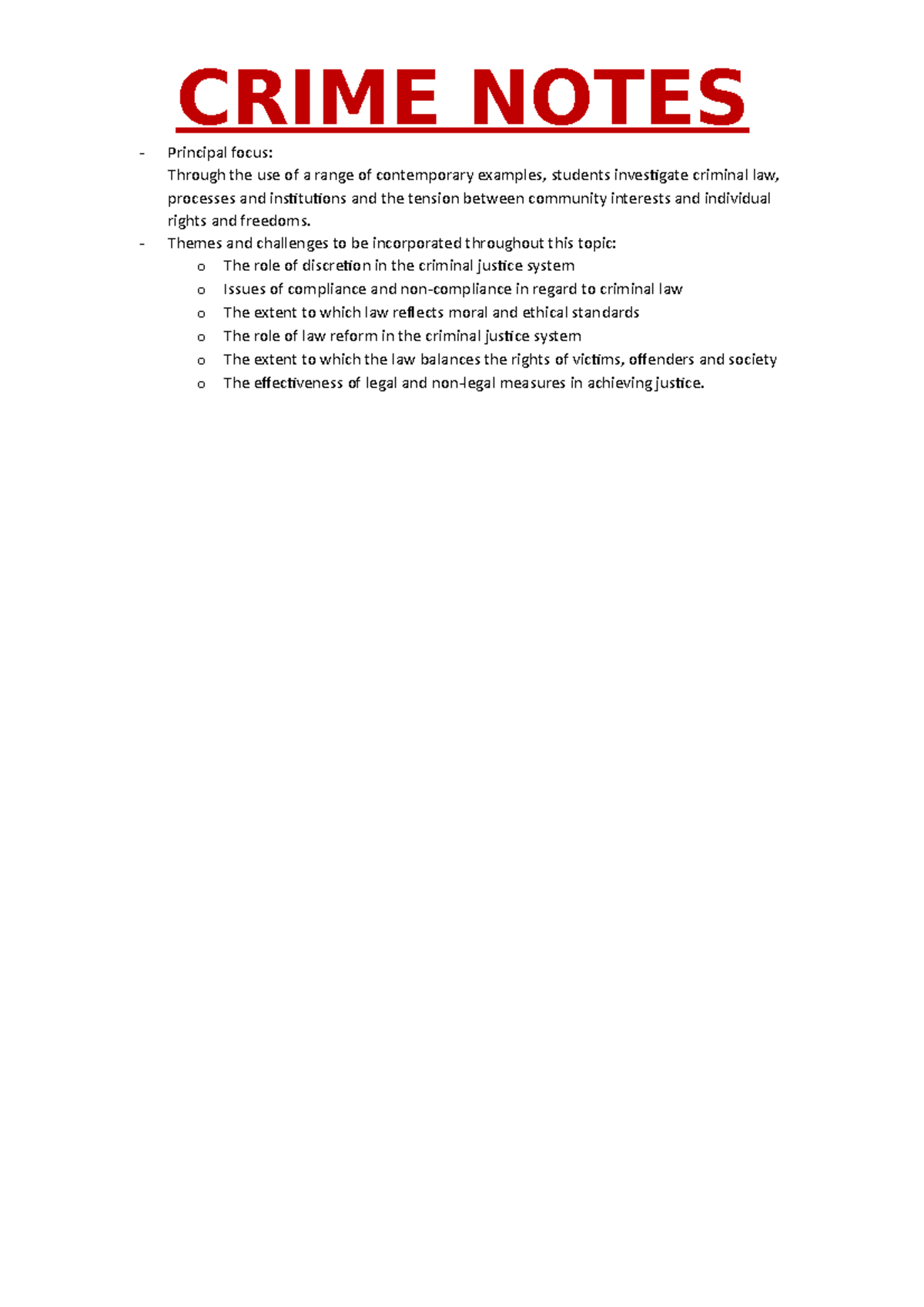 Crime Notes - Principal focus: Through the use of a range of ...