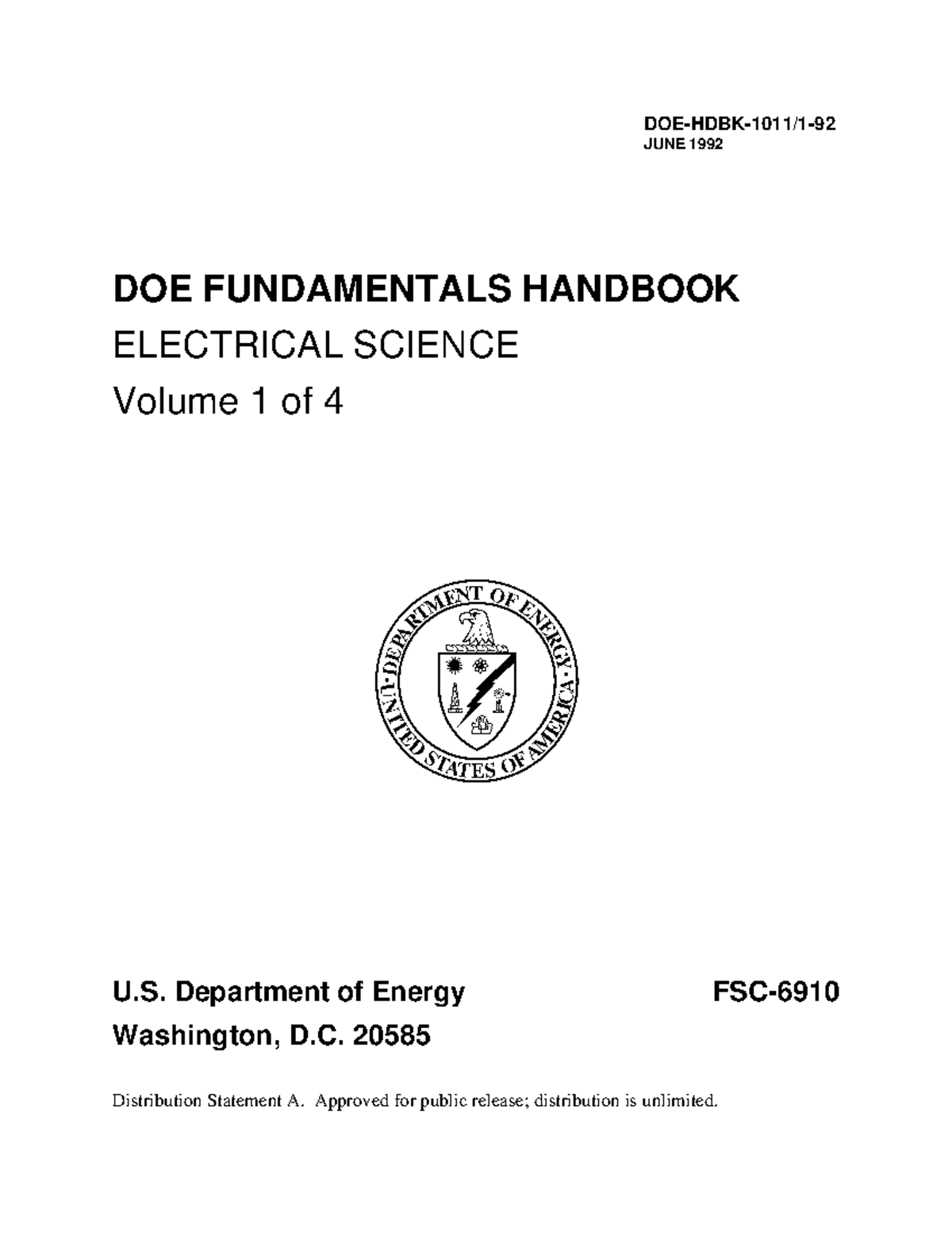 Elec Science 1 DOE Fundamentals 1992 DOEHDBK1011/1 JUNE 1992 DOE