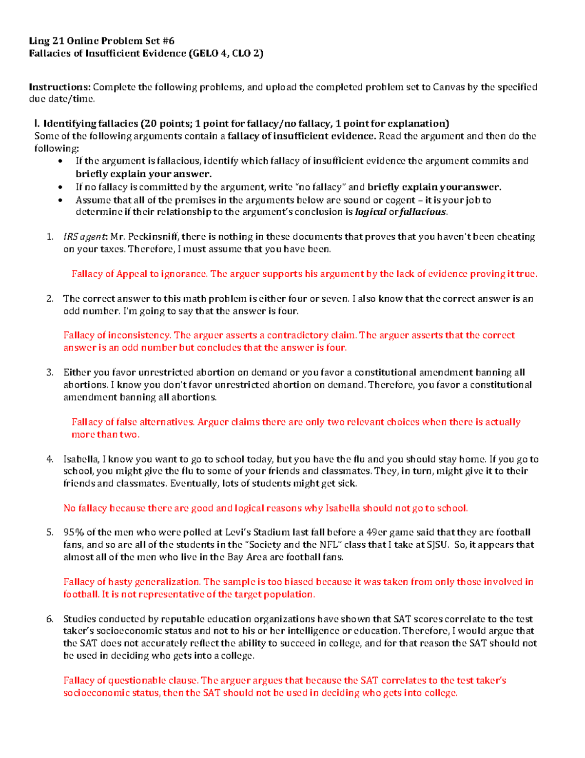 Problem Set Fallacies Ins Evidence - Ling 21 Online Problem Set ...