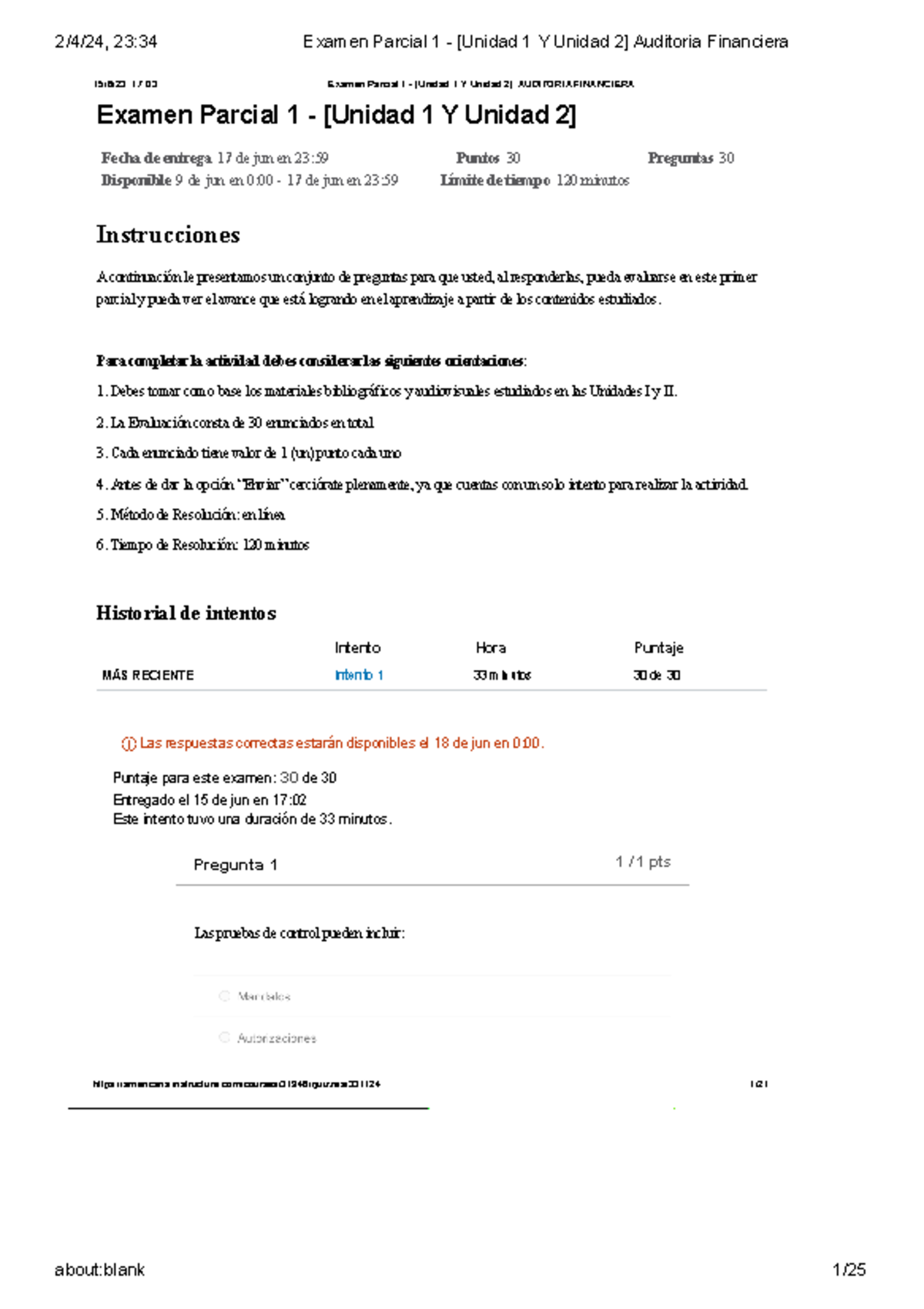 Examen Parcial 1 Unidad 1 y 2 Auditoria Financiera - 15/6/23, 17:03 ...