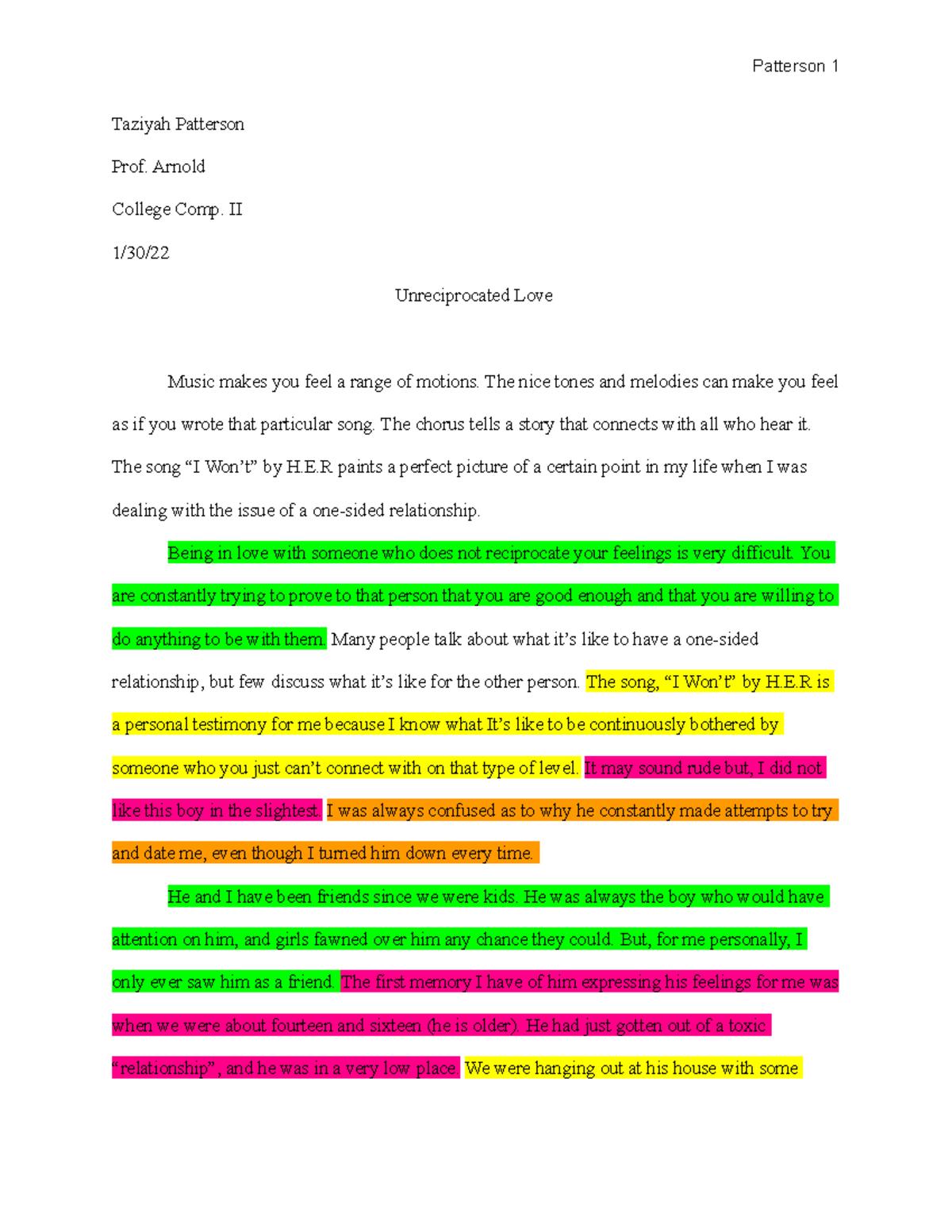 M.E.A.T Assignment - Patterson 1 Taziyah Patterson Prof. Arnold College ...