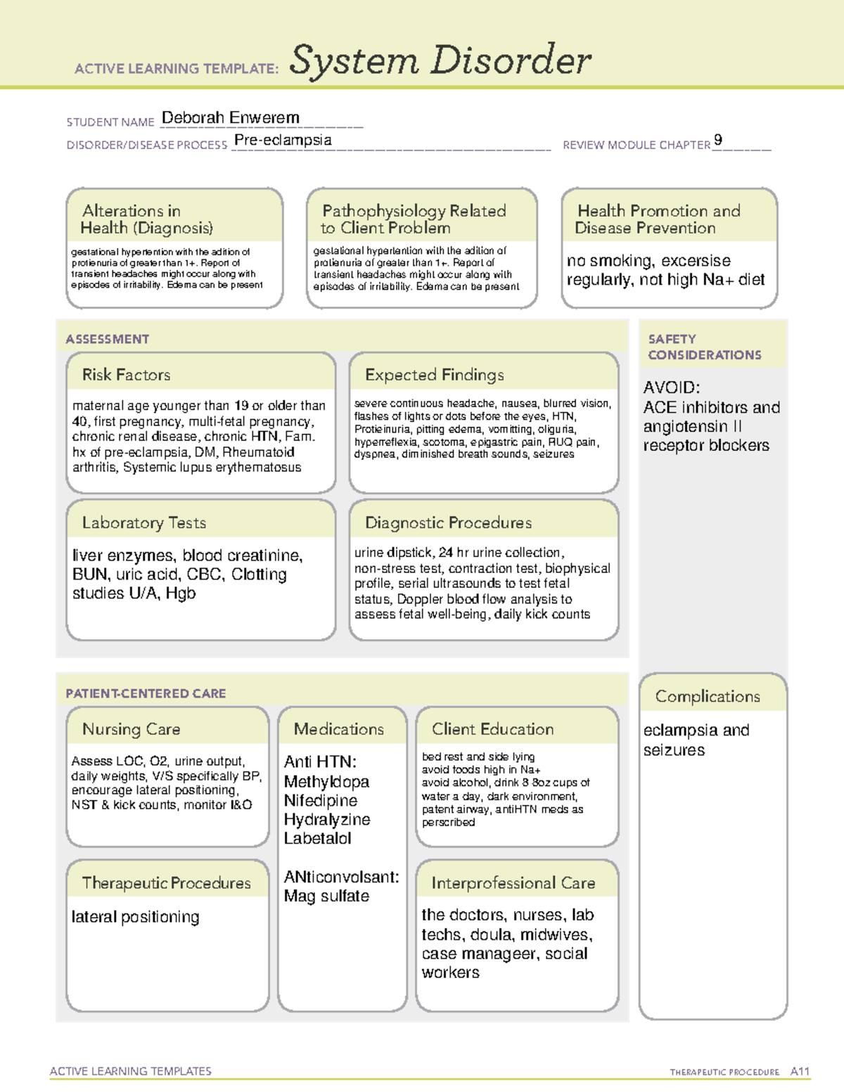 Preclampsia - notes for maternity - ACTIVE LEARNING TEMPLATES ...