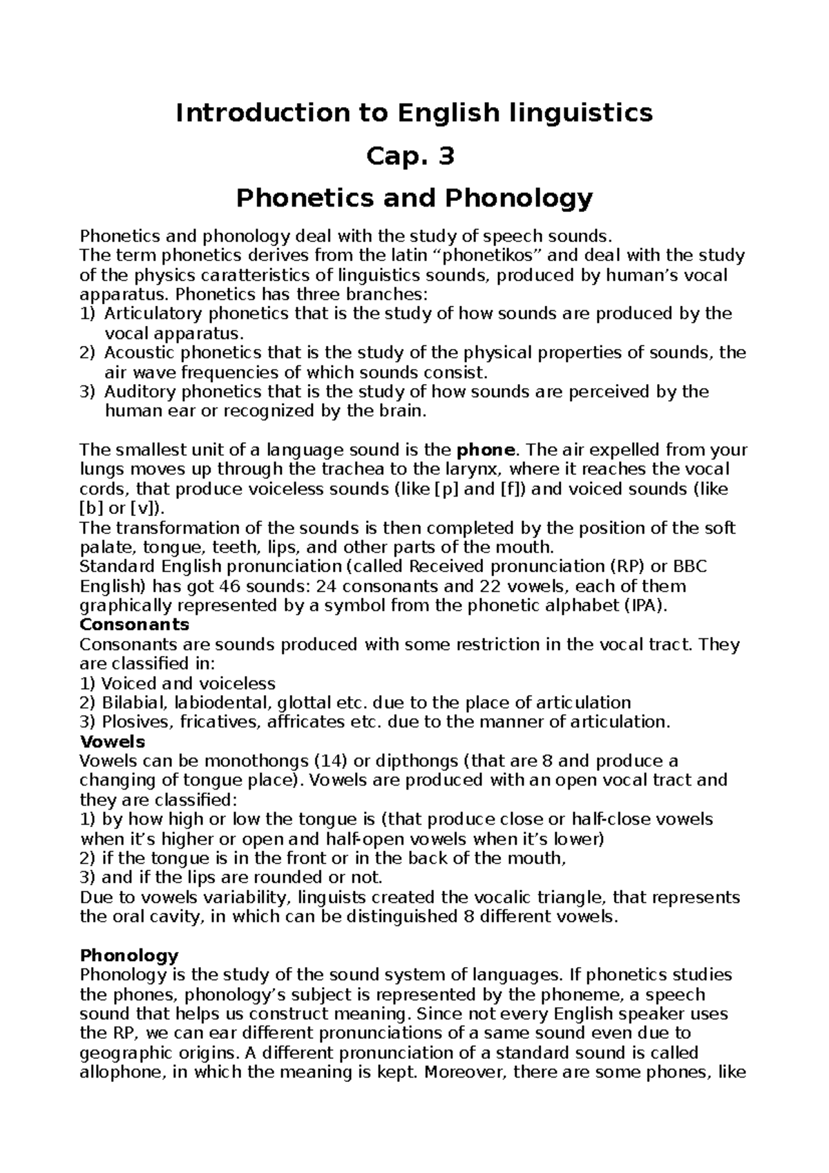 Phonetics And Phonology - Introduction To English Linguistics Cap. 3 ...