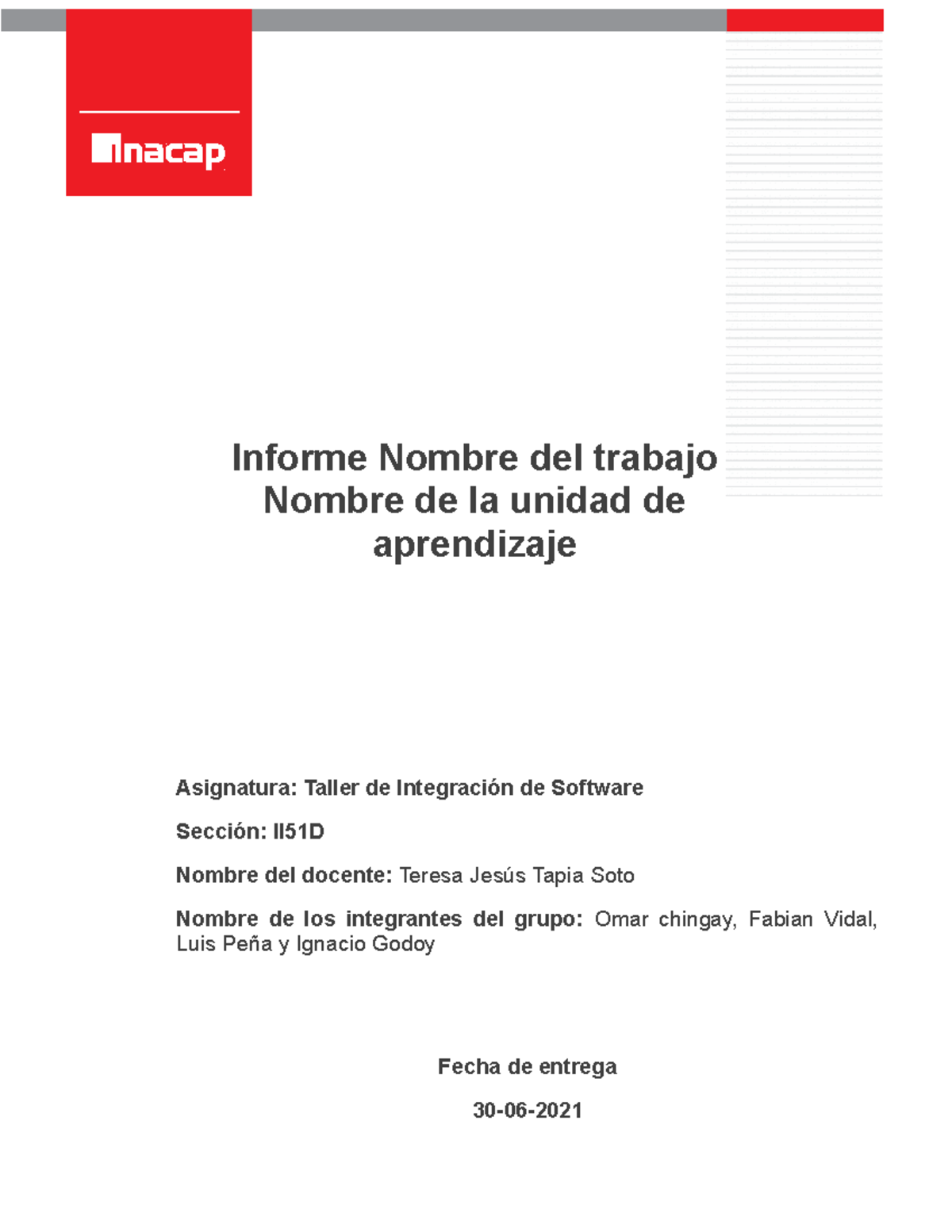 Plantilla Informe Inacap teresa - Quimica ambiental - INACAP - Studocu