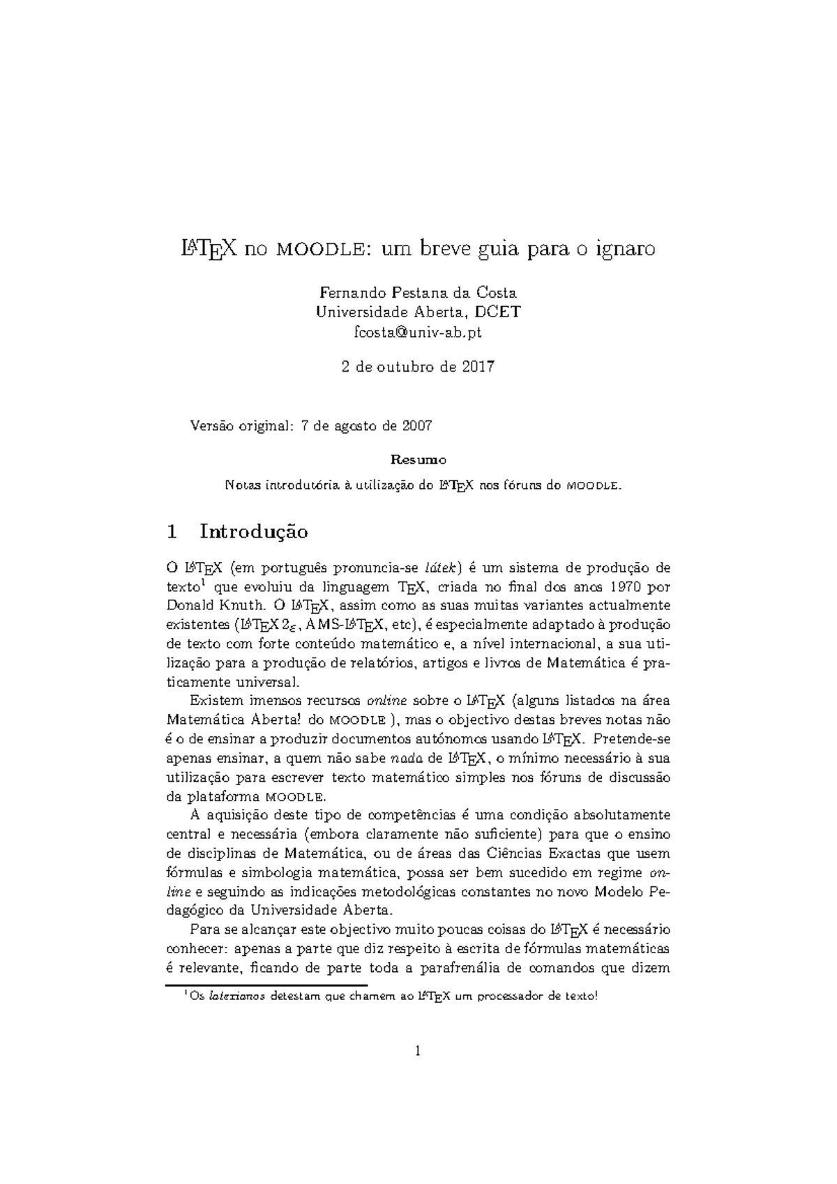 Latex no Moodle - Resumo - LATEX no moodle: um breve guia para o ignaro ...