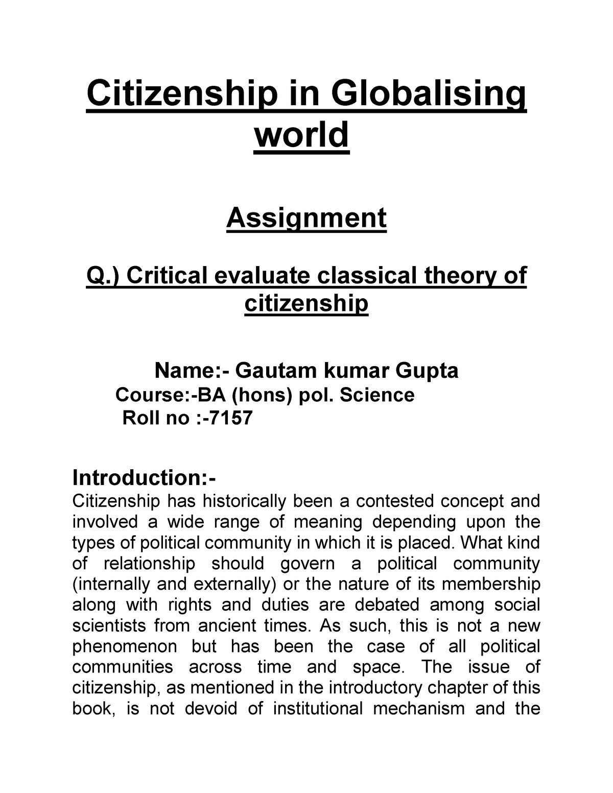 liberal citizenship theory essay