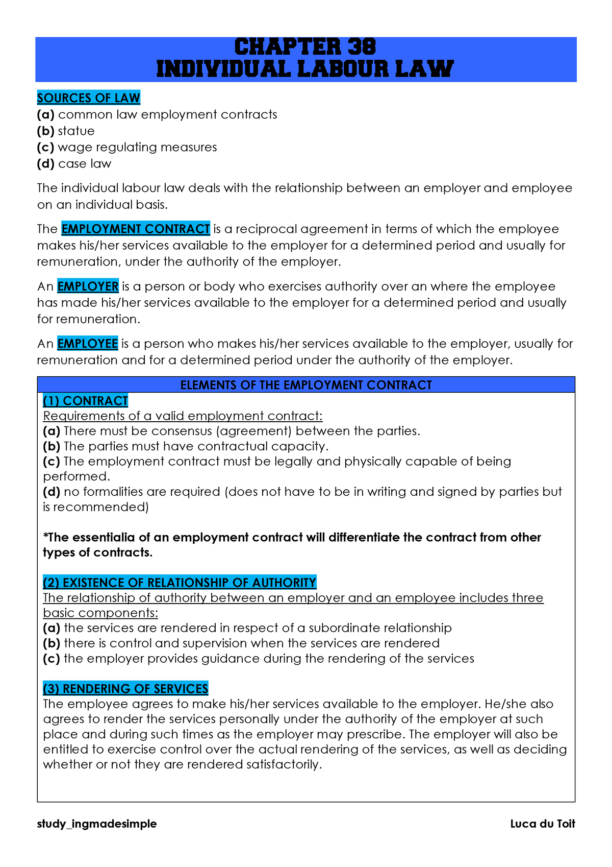 Chapter 38 Individual Labour LAW CHAPTER 38 INDIVIDUAL LABOUR LAW 